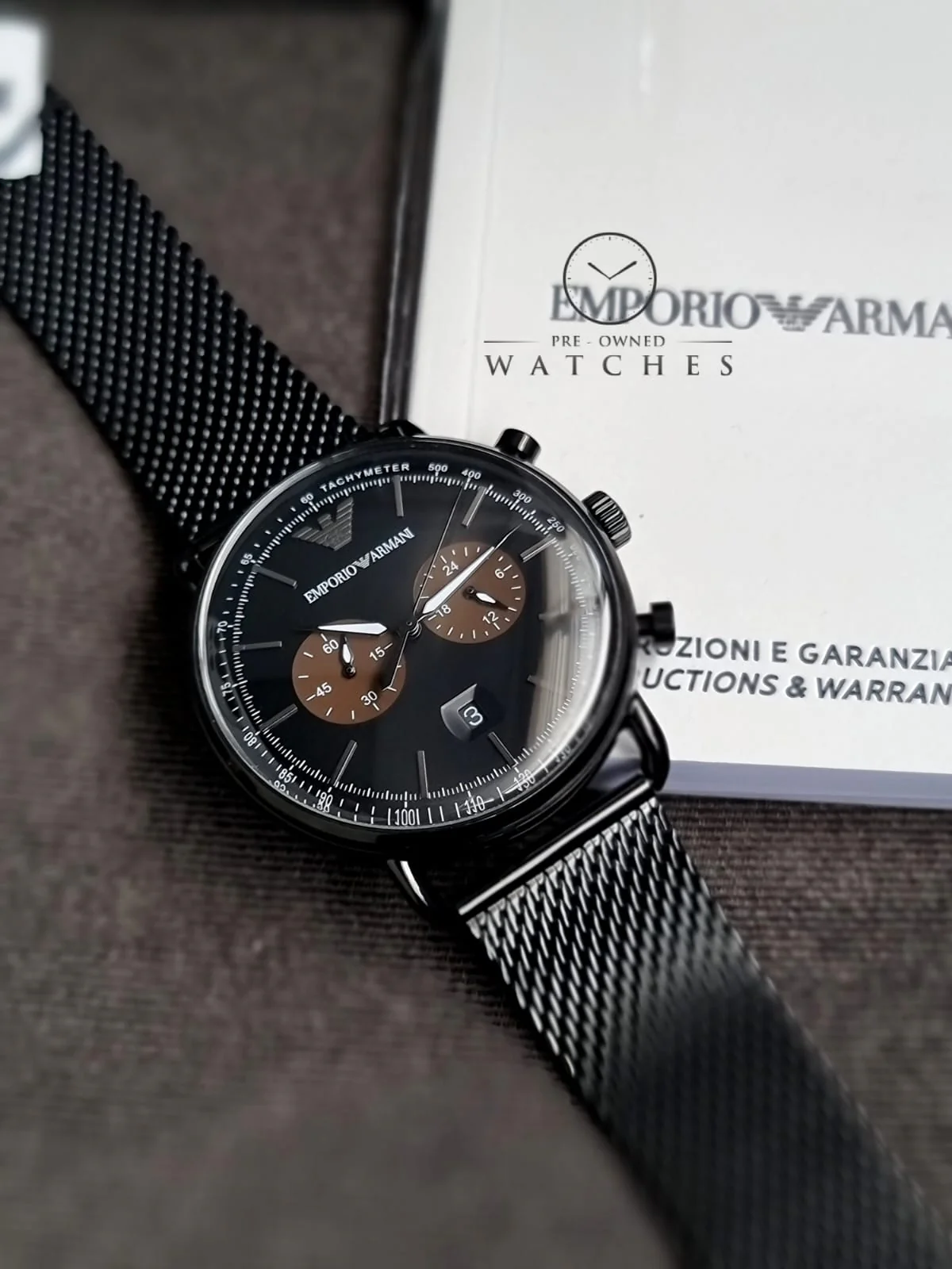 Emporio Armani Mens Chronograph Quartz Stainless Steel Black Dial 43mm Watch AR11142 - Image 5