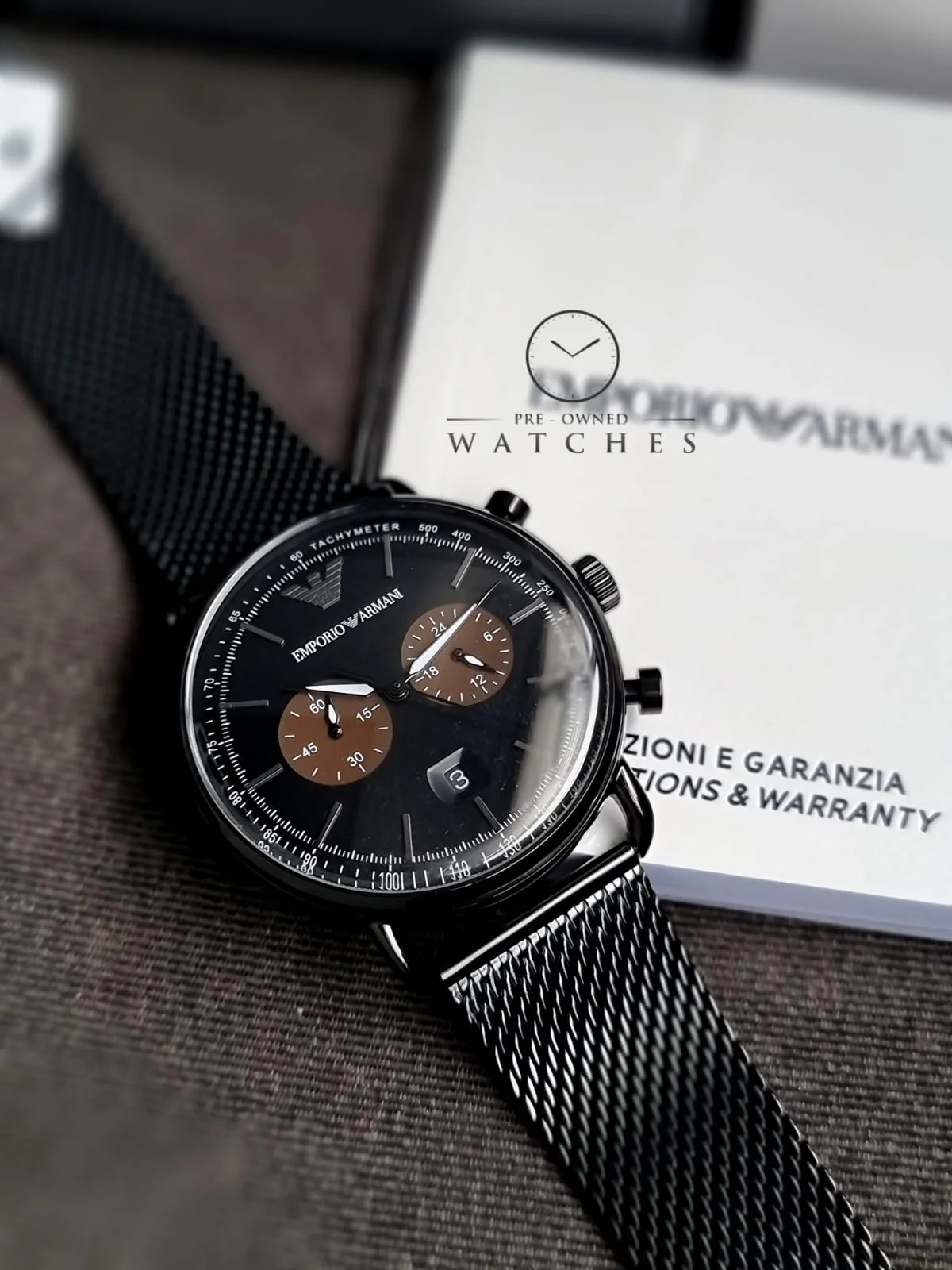 Emporio Armani Mens Chronograph Quartz Stainless Steel Black Dial 43mm Watch AR11142 - Image 6