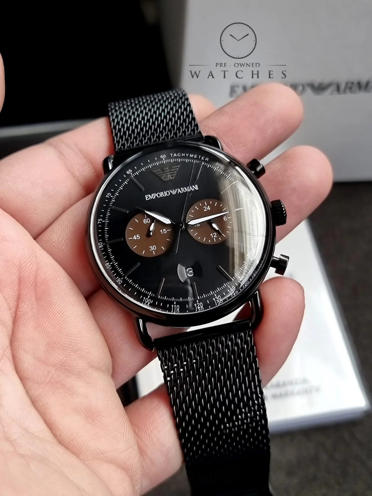 Emporio Armani Mens Chronograph Quartz Stainless Steel Black Dial 43mm Watch AR11142 - Image 8
