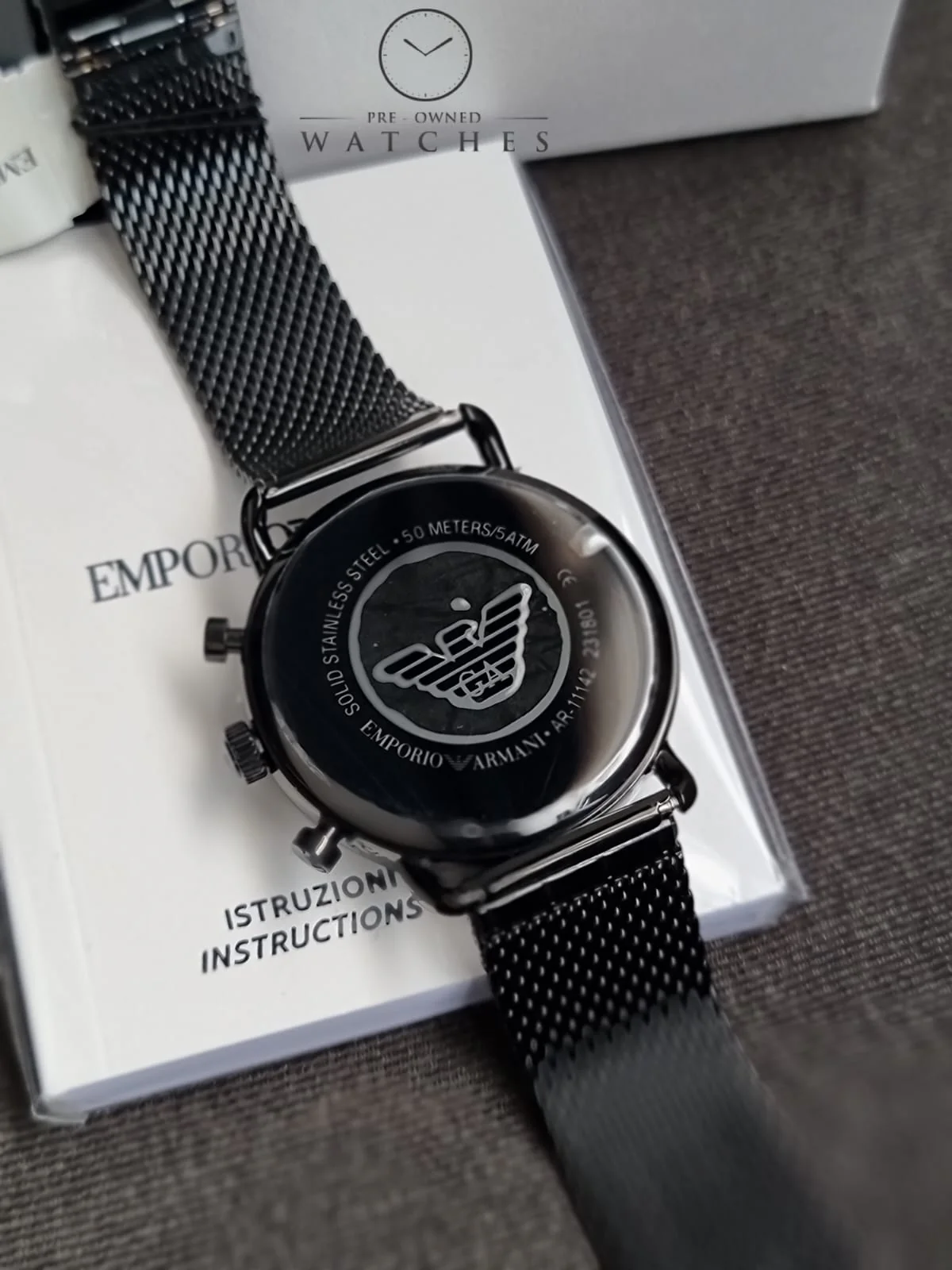 Emporio Armani Mens Chronograph Quartz Stainless Steel Black Dial 43mm Watch AR11142 - Image 9