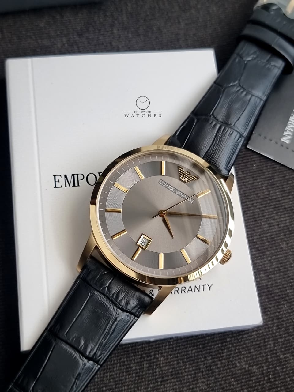 Emporio Armani Renato Grey Dial Black Leather Men's Watch – AR11049 - Image 2