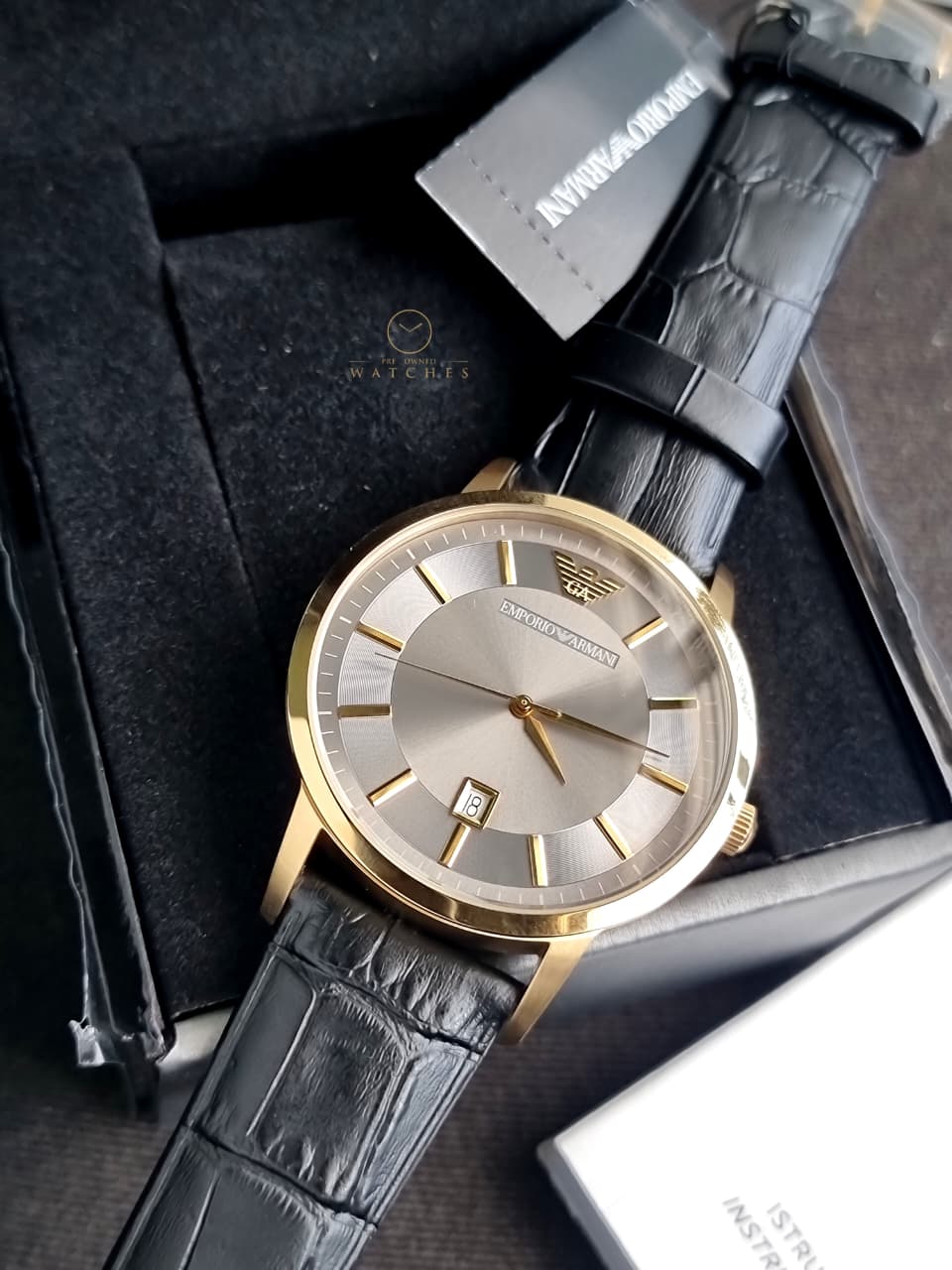 Emporio Armani Renato Grey Dial Black Leather Men's Watch – AR11049 - Image 3