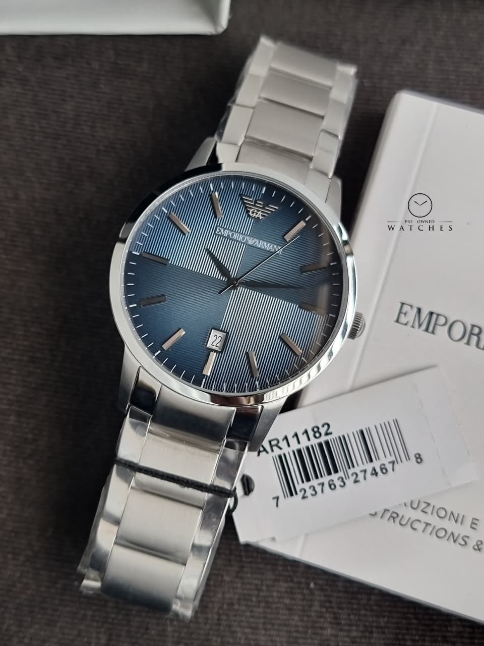 EMPORIO ARMANI Renato Silver Stainless Steel Blue Dial Quartz Watch for Gents - AR11182 - Image 4