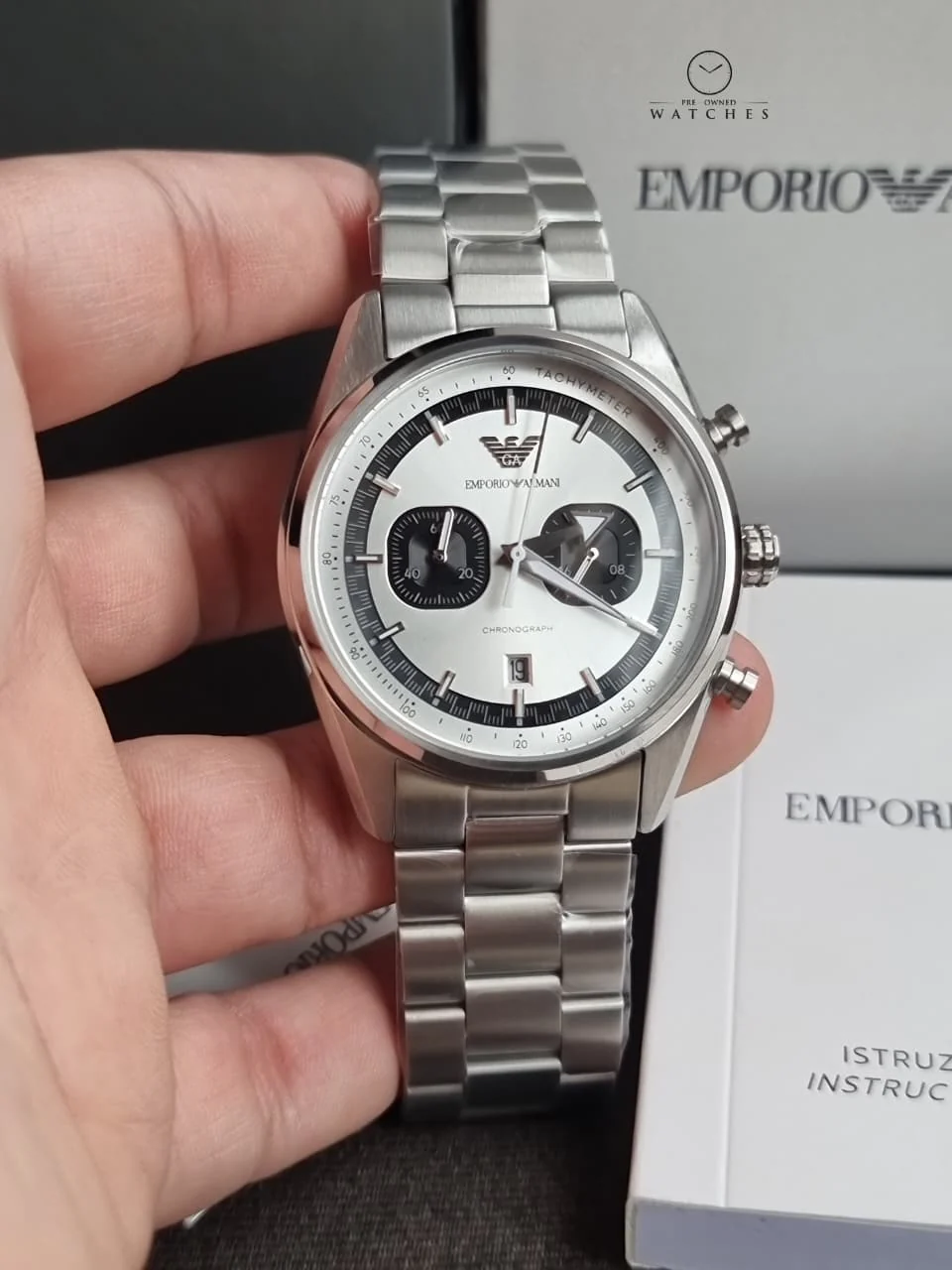 Emporio Armani Silver Tone Chronograph Watch AR11636 - Image 5