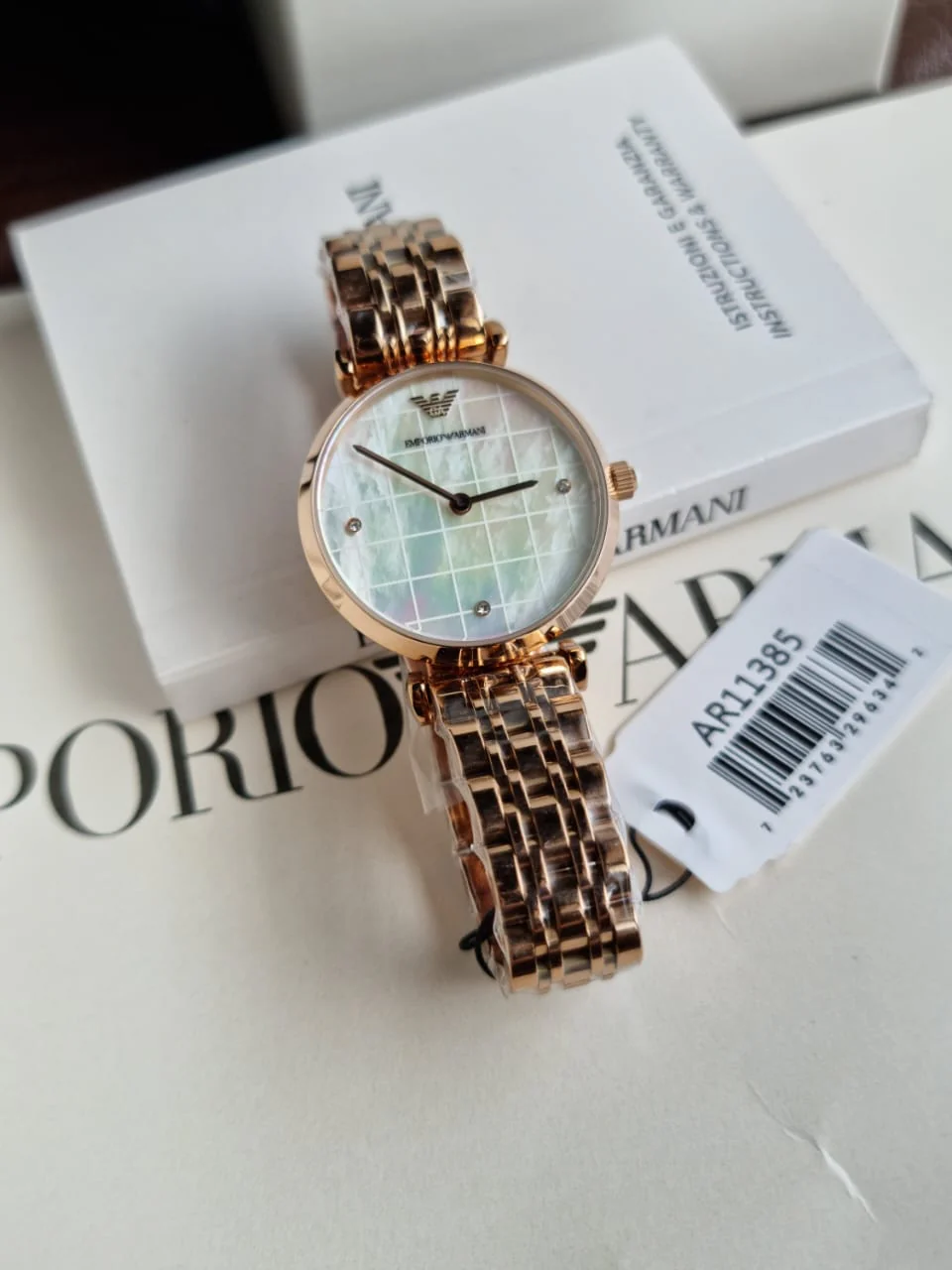 Emporio Armani Women’s Quartz Rose Gold Stainless Steel Mother Of Pearl Dial 32mm Watch AR11385