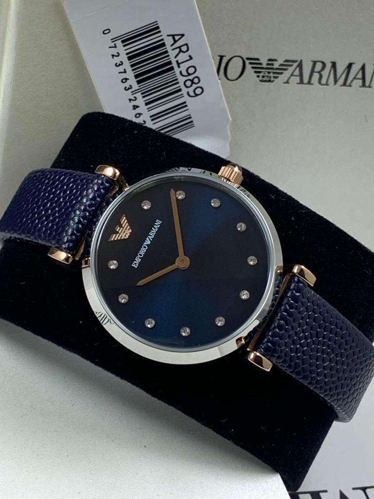 Emporio Armani Women's AR1989 Retro Blue Leather Quartz Watch - Image 3