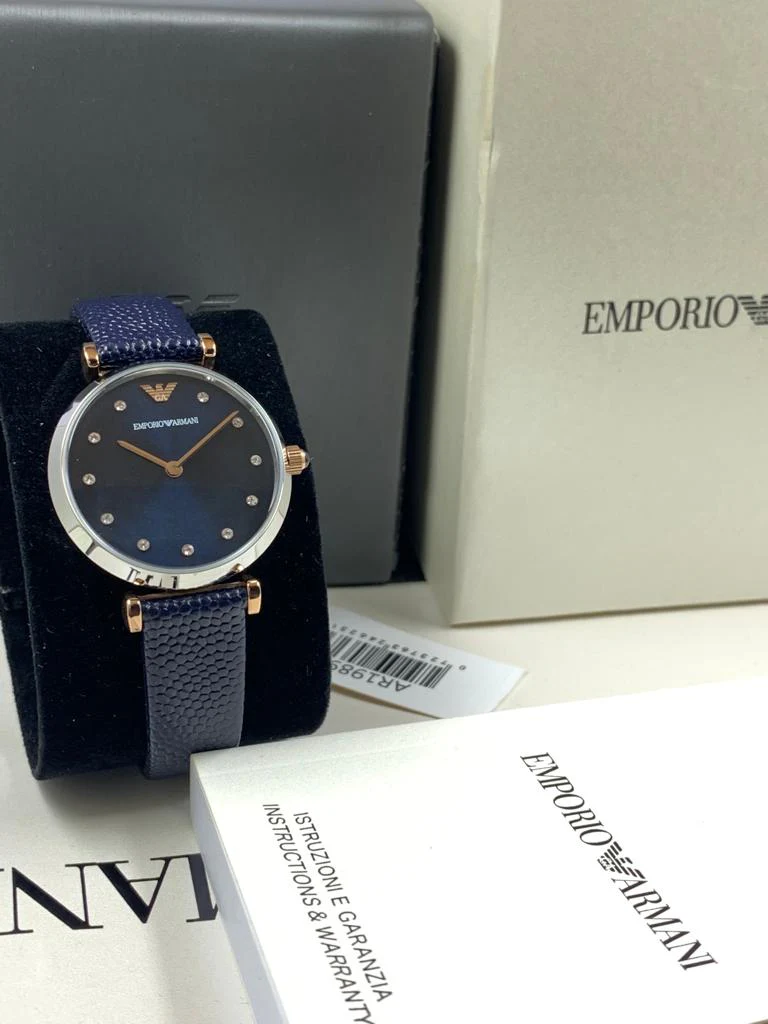 Emporio Armani Women's AR1989 Retro Blue Leather Quartz Watch - Image 4
