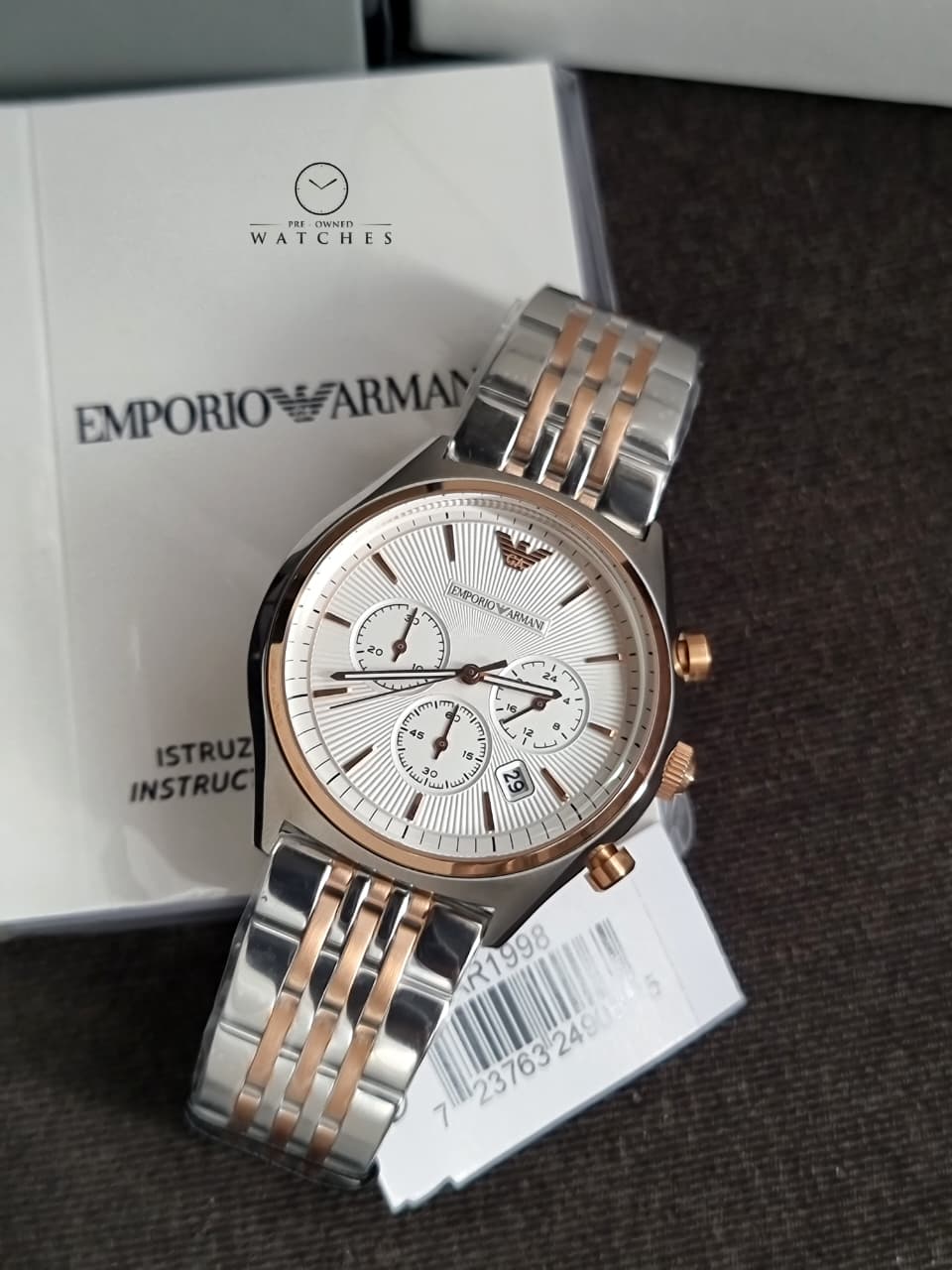 Emporio Armani Zeta Chronograph Cream Dial Two-tone Men's Watch AR1998 - Image 2