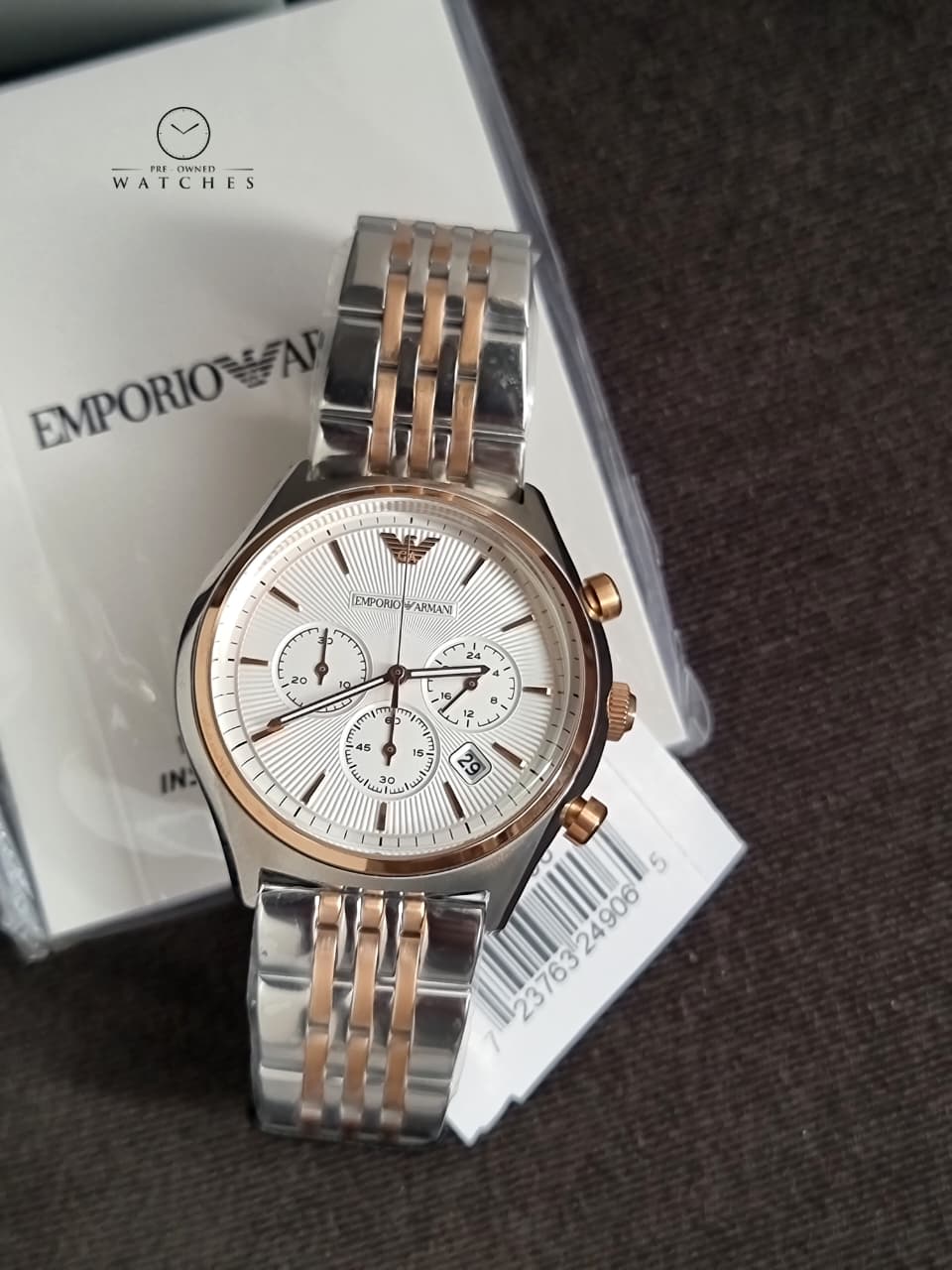 Emporio Armani Zeta Chronograph Cream Dial Two-tone Men's Watch AR1998 - Image 3