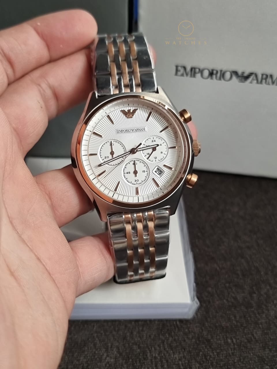 Emporio Armani Zeta Chronograph Cream Dial Two-tone Men's Watch AR1998 - Image 7