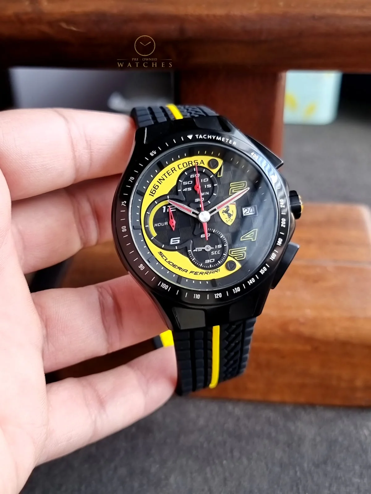 Ferrari Men’s Quartz Black & Yellow Silicone Strap Black & Yellow Dial 44mm Watch 0830078 - Image 6