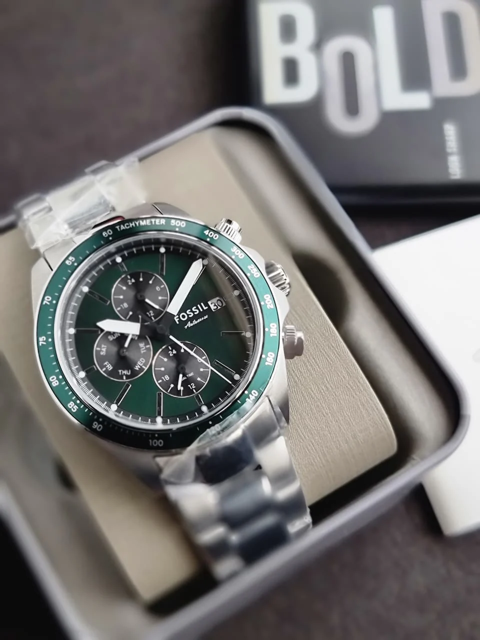 Fossil Autocross Multifunction Green Dial Stainless Steel Quartz Men's Watch 42mm – FS6127 - Image 5