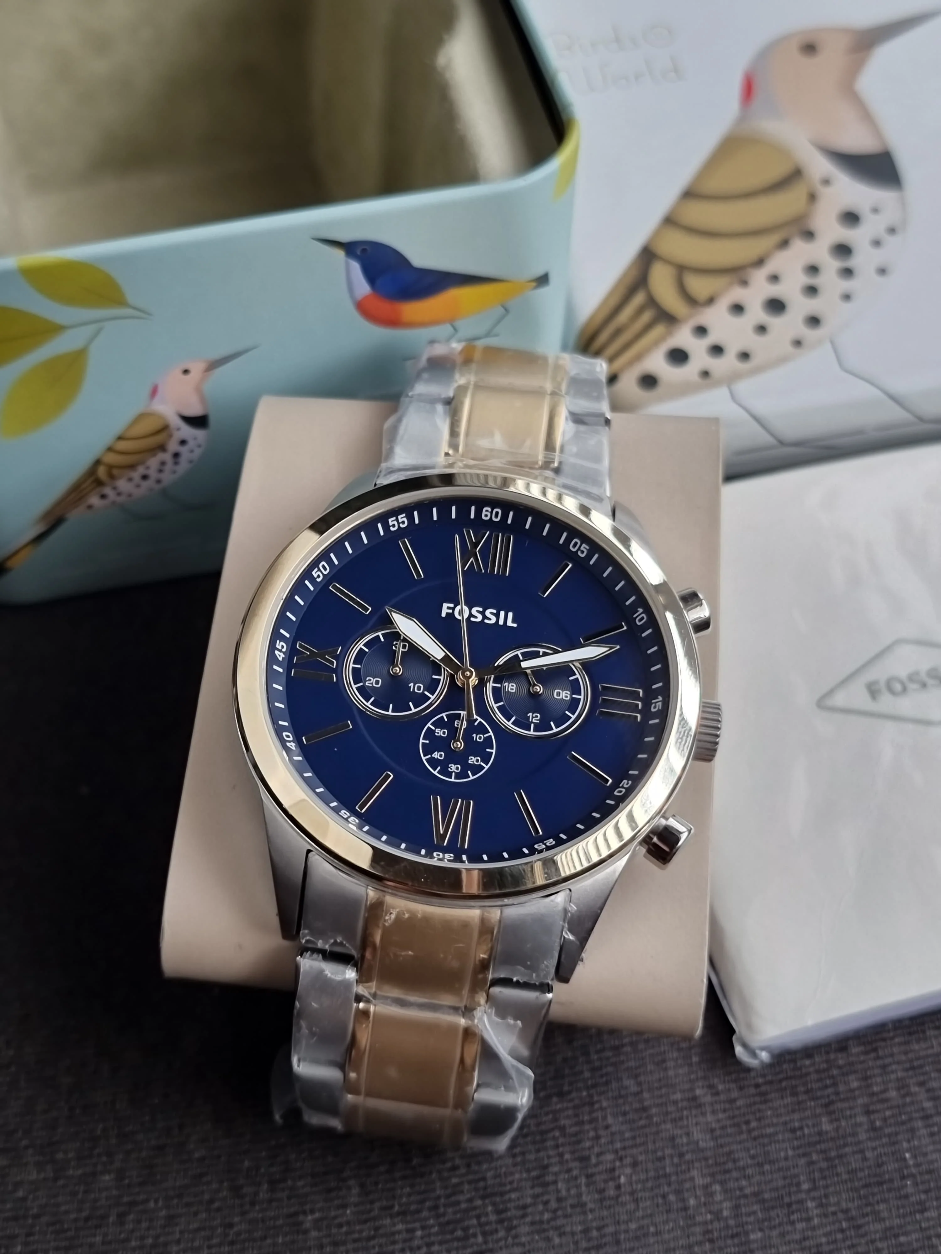 Fossil BQ2407 Flynn Chronograph 48mm Blue Dial Two Tone Steel Men's Watch - Image 2