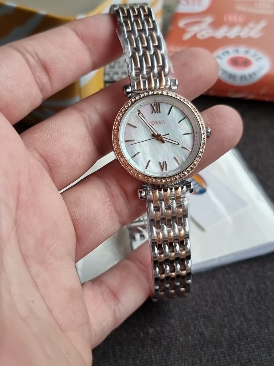FOSSIL Carlie Mini Mother of Pearl Dial Two-tone Ladies Watch ES4649