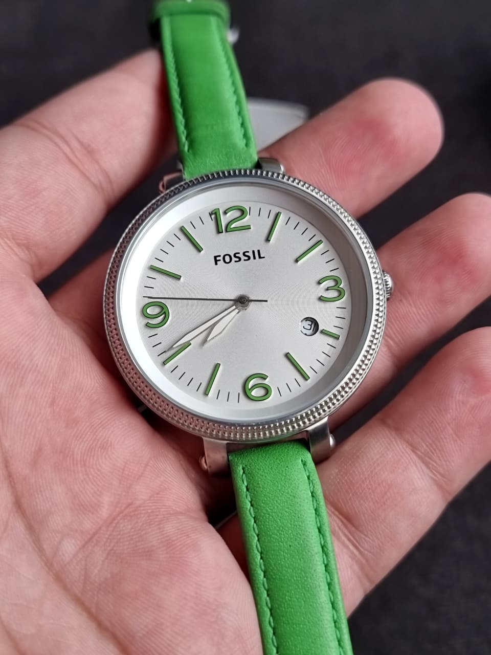 Fossil es3303 Ladies Watch Green Leather Strap Quartz Watch (BACK PLAIN ) Without BOX - Image 3
