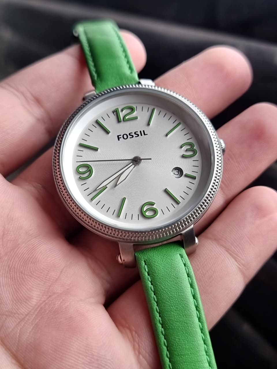 Fossil es3303 Ladies Watch Green Leather Strap Quartz Watch (BACK PLAIN ) Without BOX - Image 5