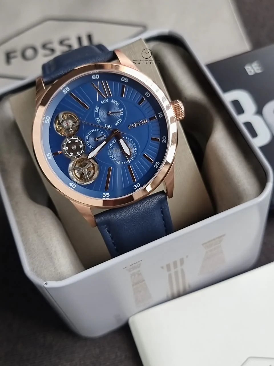 Fossil Flynn Mechanical Navy Leather Men's Watch BQ2219 - Image 3