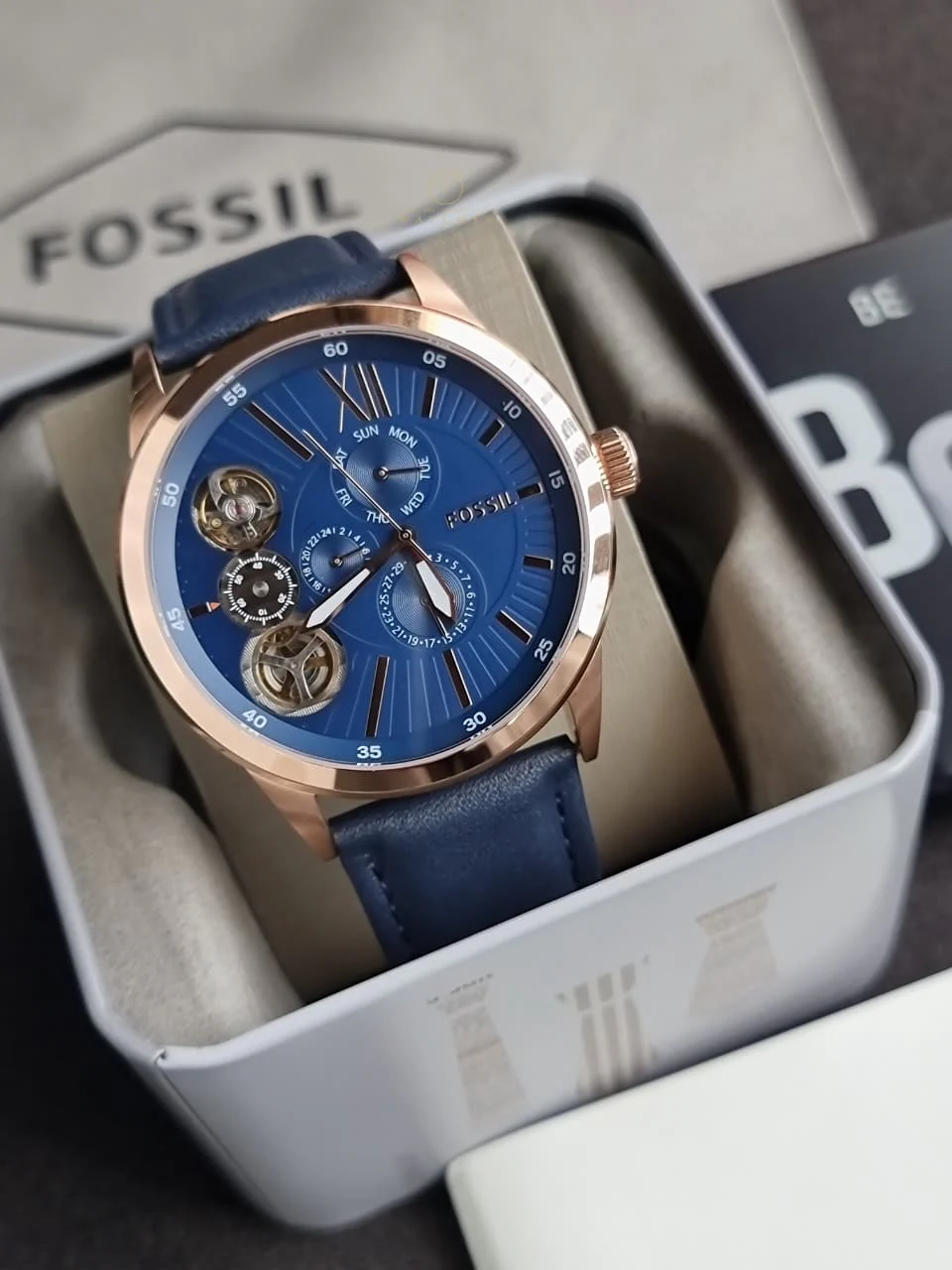 Fossil Flynn Mechanical Navy Leather Men's Watch BQ2219 - Image 5
