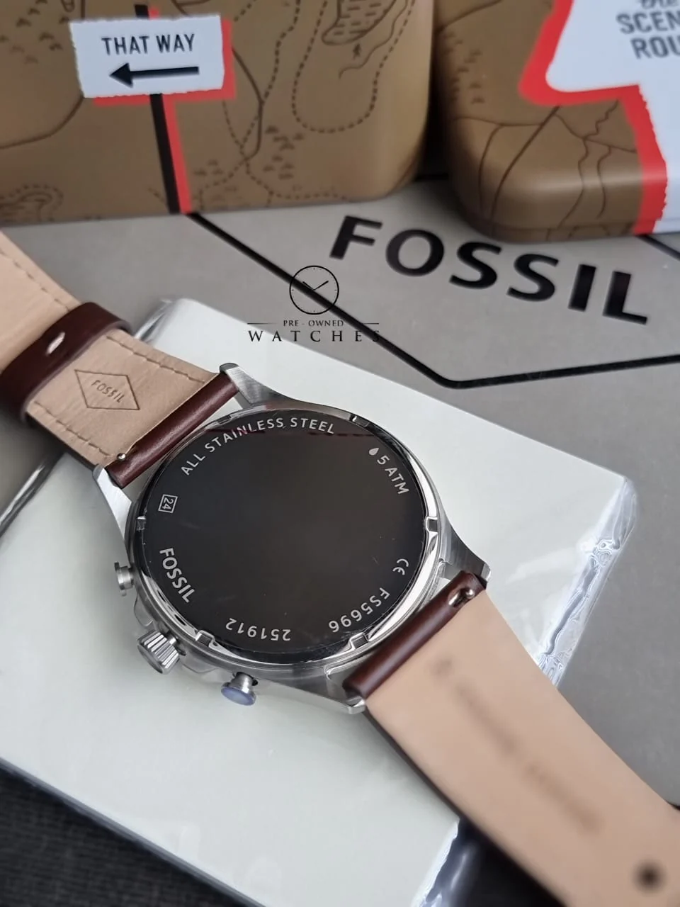 Fossil Forrester Brown Leather Strap Cream Dial Chronograph Quartz Watch for Gents - FS5696 - Image 4