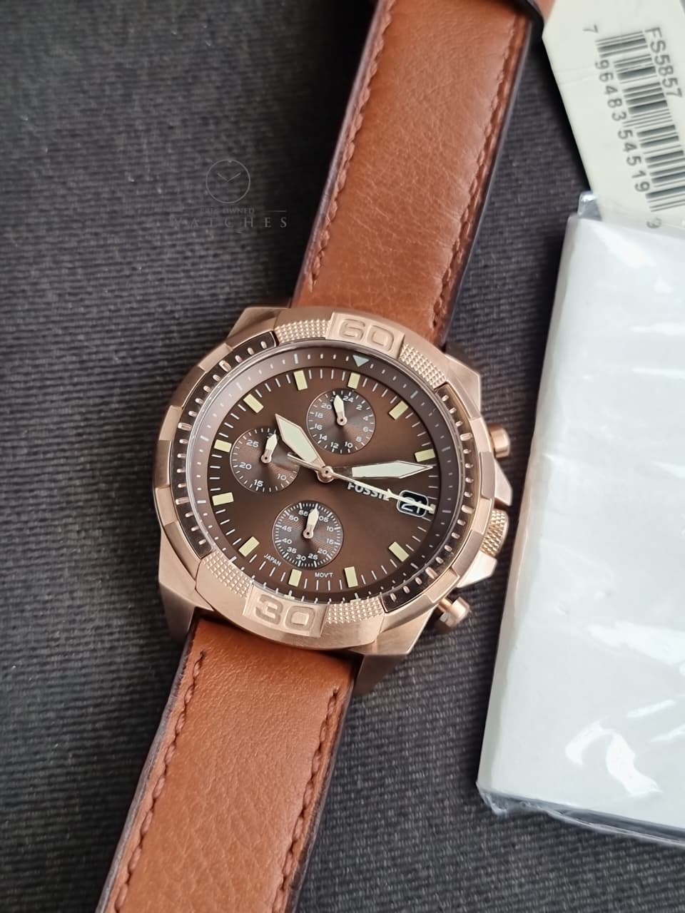 FOSSIL FS5857 MEN'S BRONSON CHRONOGRAPH MEDIUM BROWN ECO LEATHER WATCH - Image 5