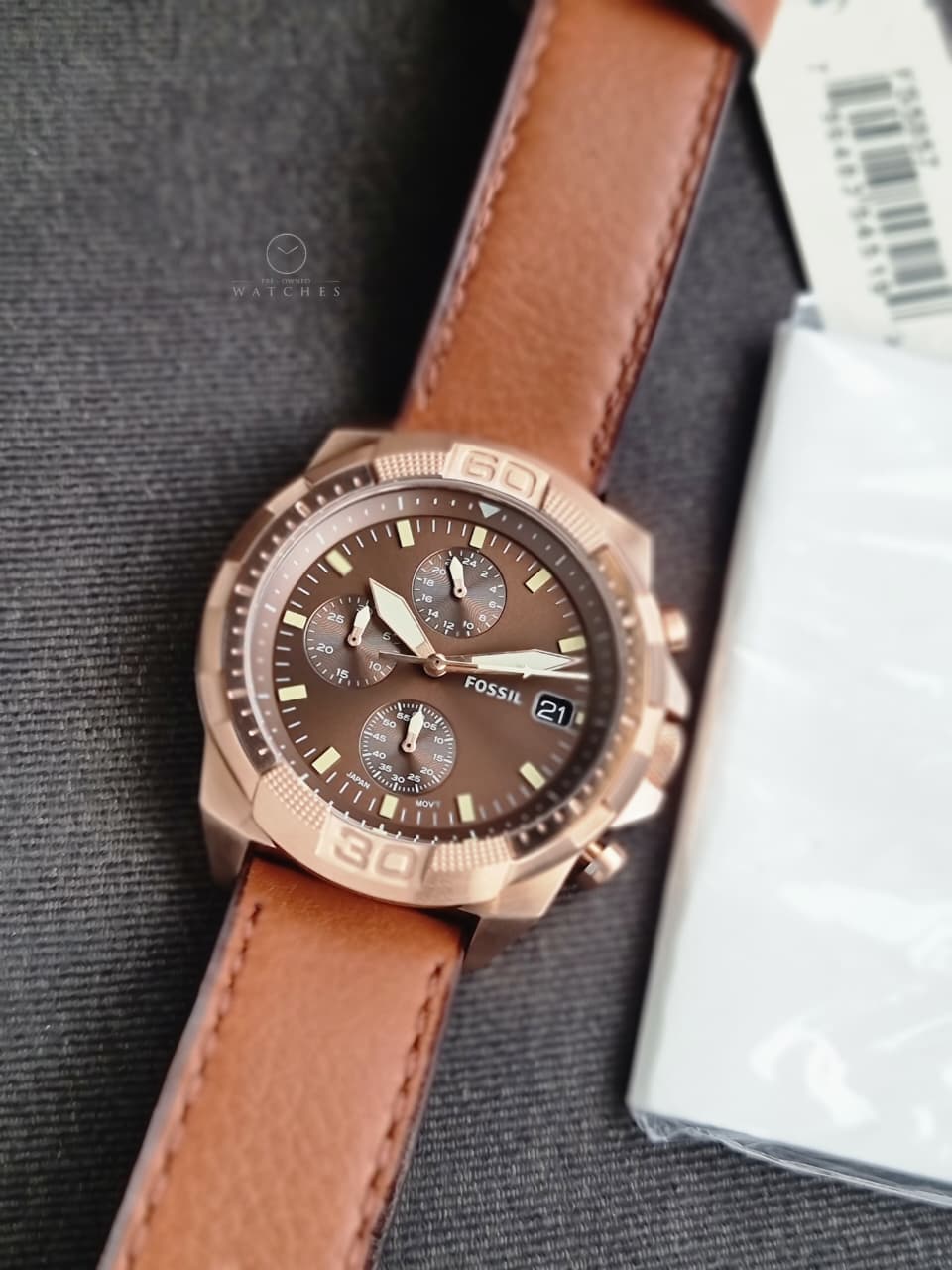 FOSSIL FS5857 MEN'S BRONSON CHRONOGRAPH MEDIUM BROWN ECO LEATHER WATCH - Image 6