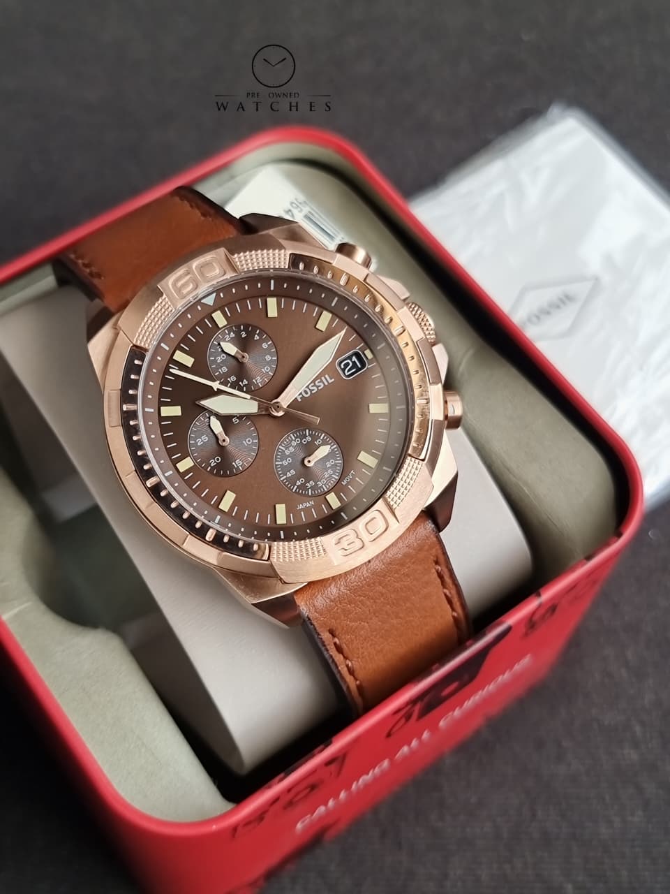 FOSSIL FS5857 MEN'S BRONSON CHRONOGRAPH MEDIUM BROWN ECO LEATHER WATCH - Image 8