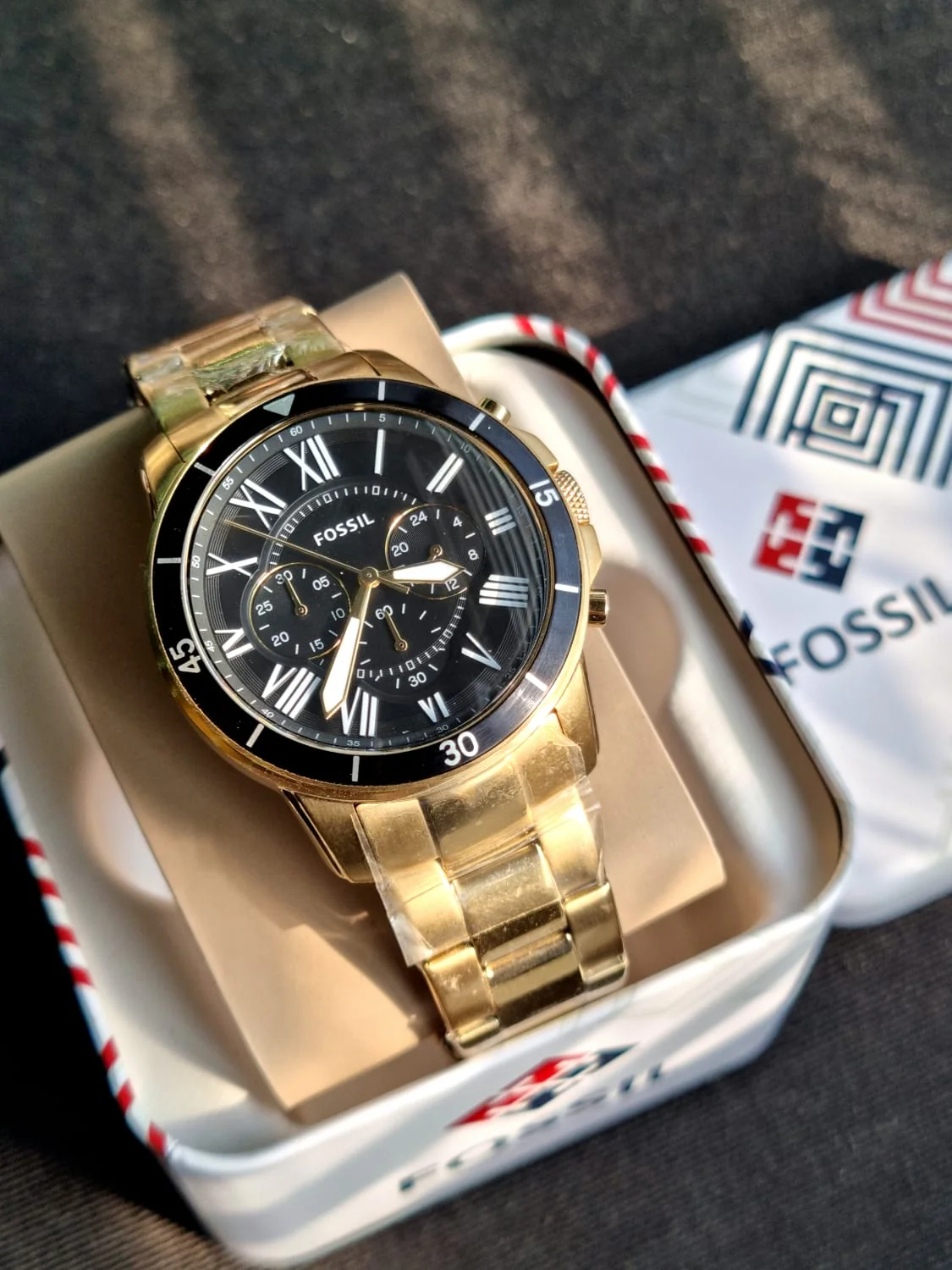 Fossil Men’s Chronograph Quartz Gold Stainless Steel Black Dial 44mm Watch FS5267 - Image 6