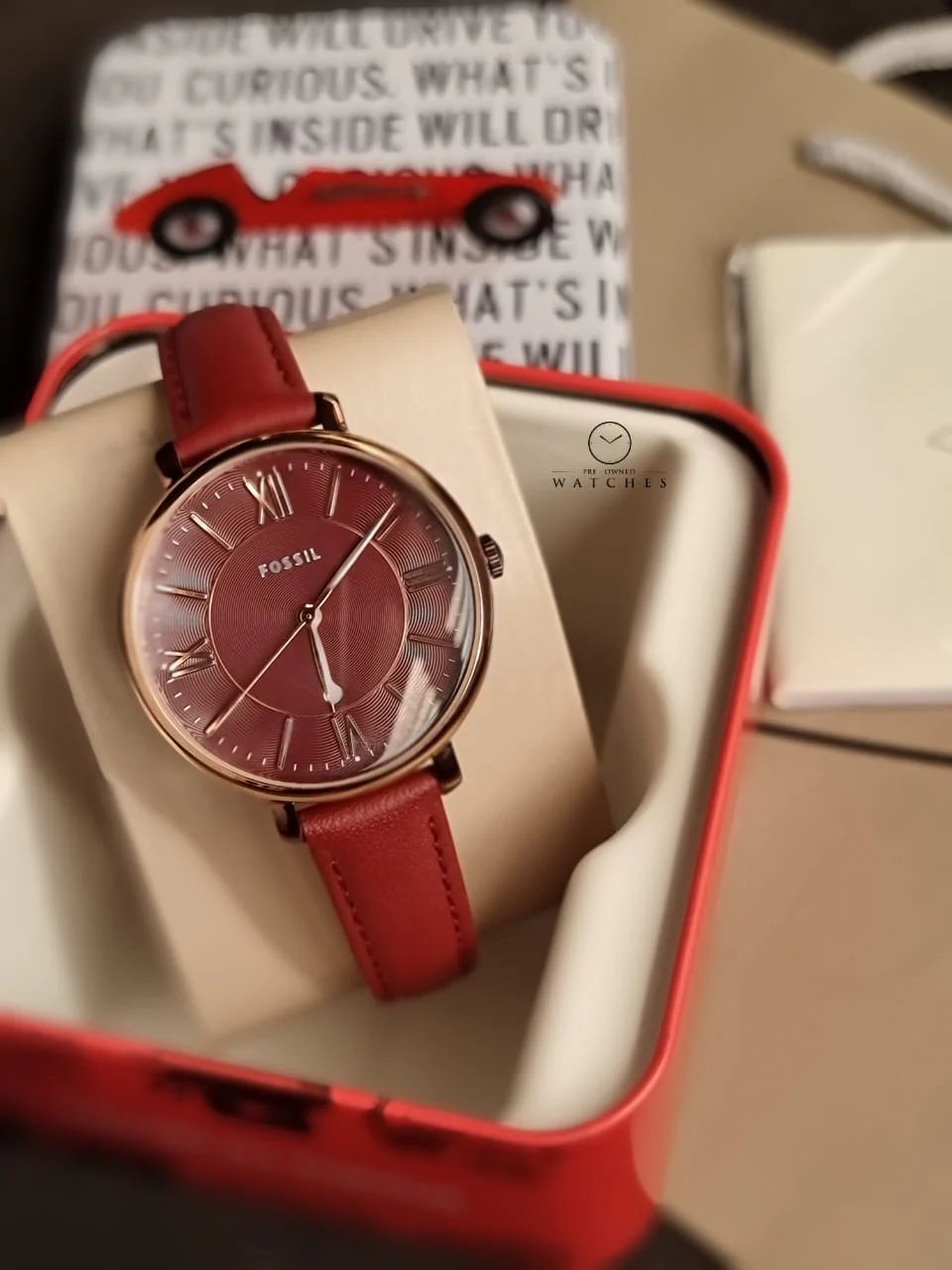 Fossil Jacqueline Burgundy Leather Strap Burgundy Dial Quartz Watch For Ladies - Fossil ES4099