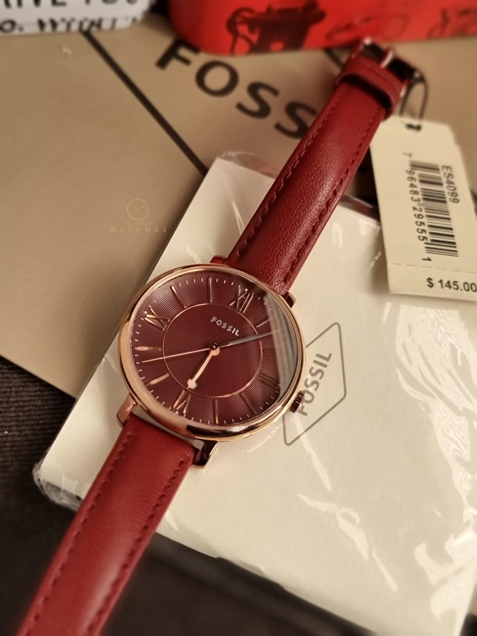 Fossil Jacqueline Burgundy Leather Strap Burgundy Dial Quartz Watch For Ladies - Fossil ES4099 - Image 2