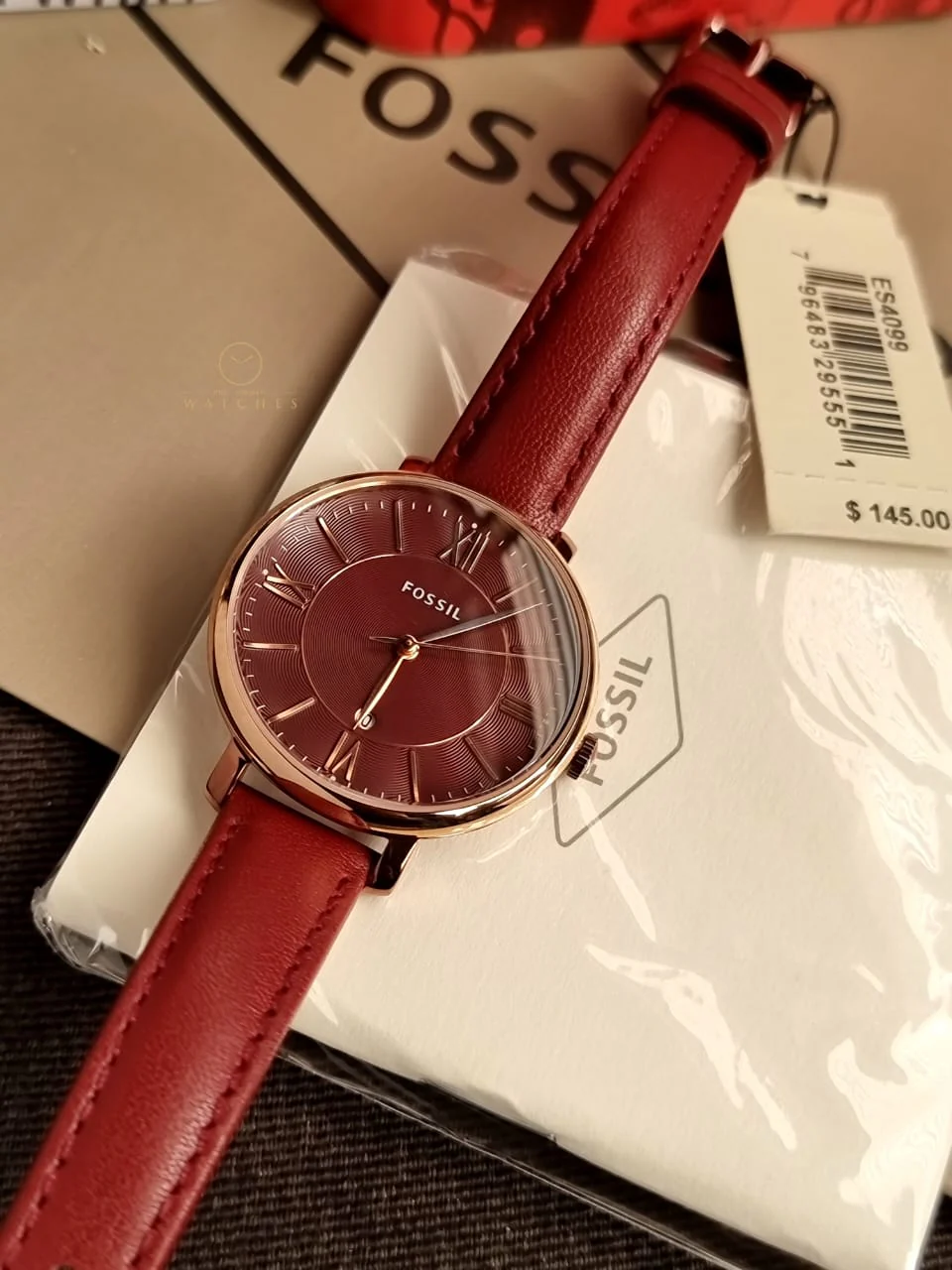 Fossil Jacqueline Burgundy Leather Strap Burgundy Dial Quartz Watch For Ladies - Fossil ES4099 - Image 3