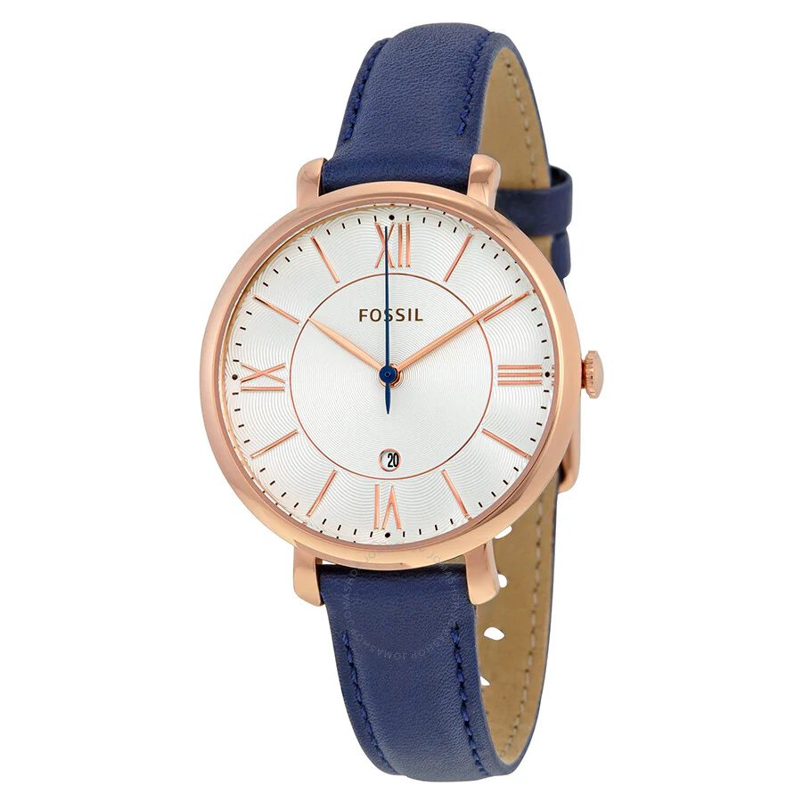 FOSSIL Jacqueline Silver Dial Navy Leather Quartz Ladies Watch ES3843 - Image 2