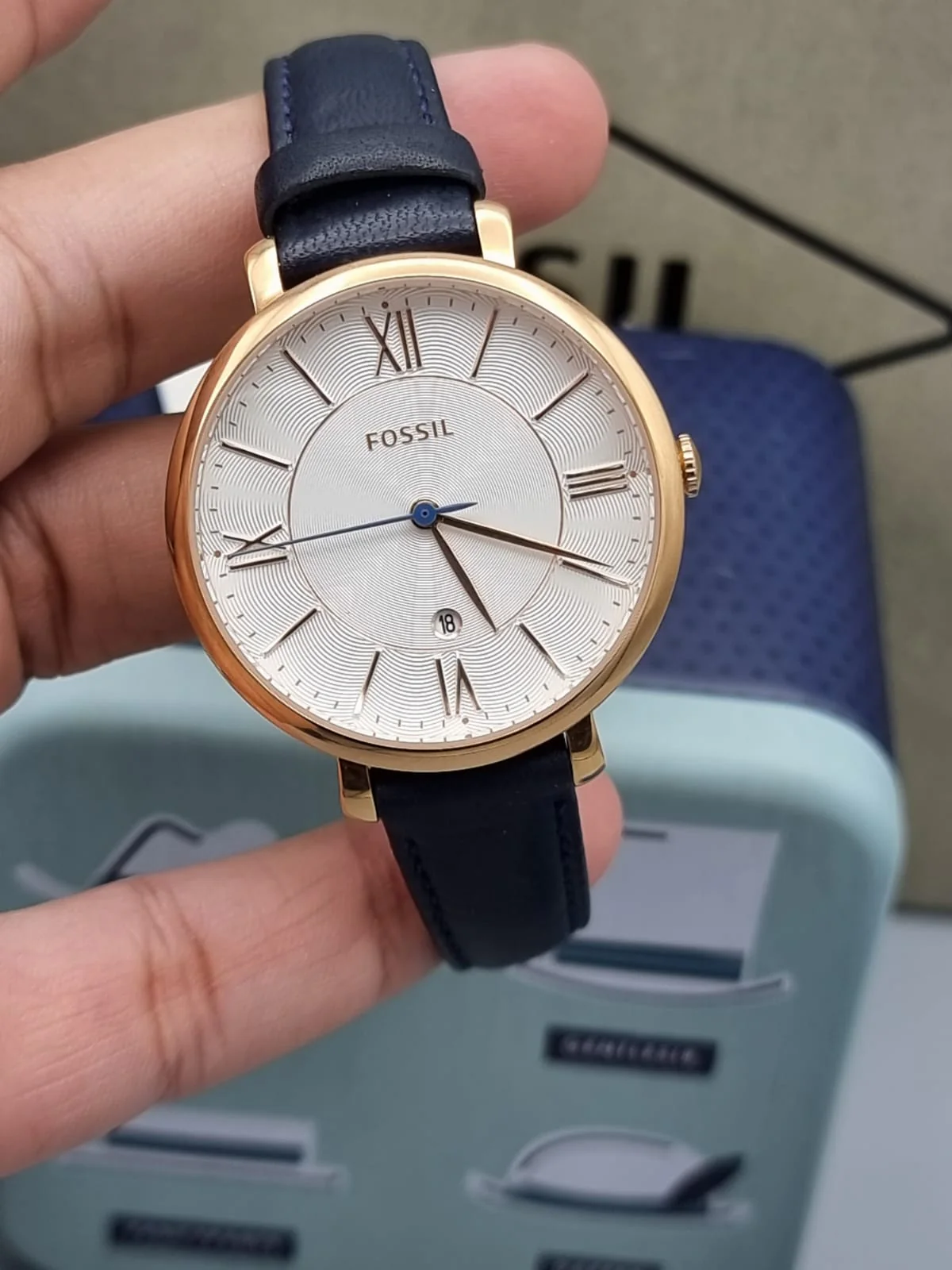FOSSIL Jacqueline Silver Dial Navy Leather Quartz Ladies Watch ES3843 - Image 4