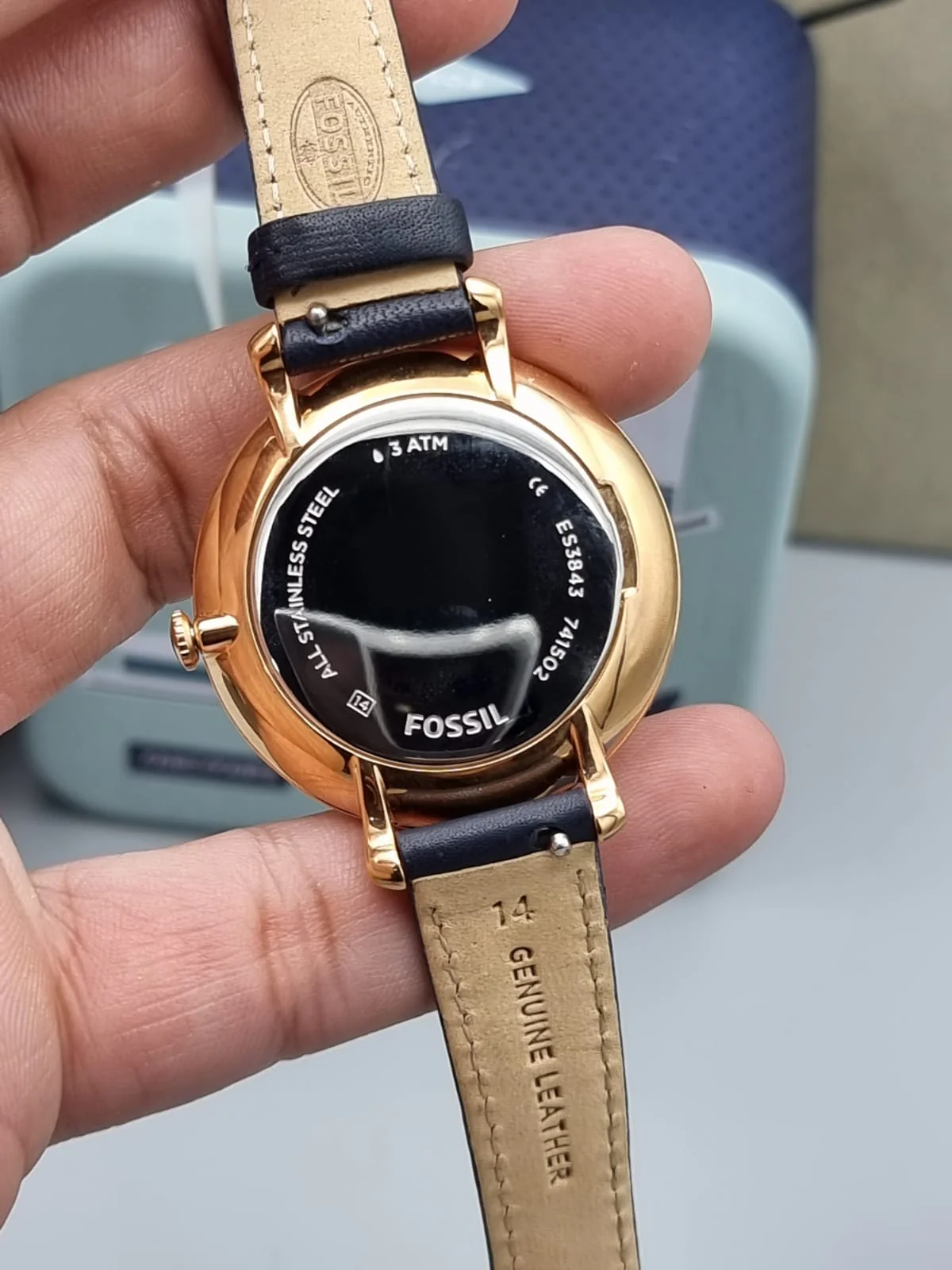 FOSSIL Jacqueline Silver Dial Navy Leather Quartz Ladies Watch ES3843 - Image 5