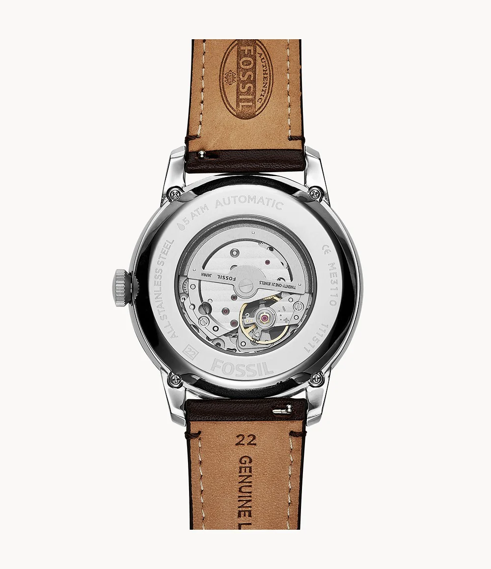 Fossil Men’s Automatic Leather Strap Blue Dial 44mm Watch ME3110 - Image 3