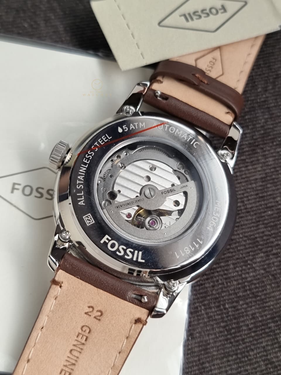 Fossil Men’s Automatic Leather Strap Cream Dial 44mm Watch ME3064 - Image 4
