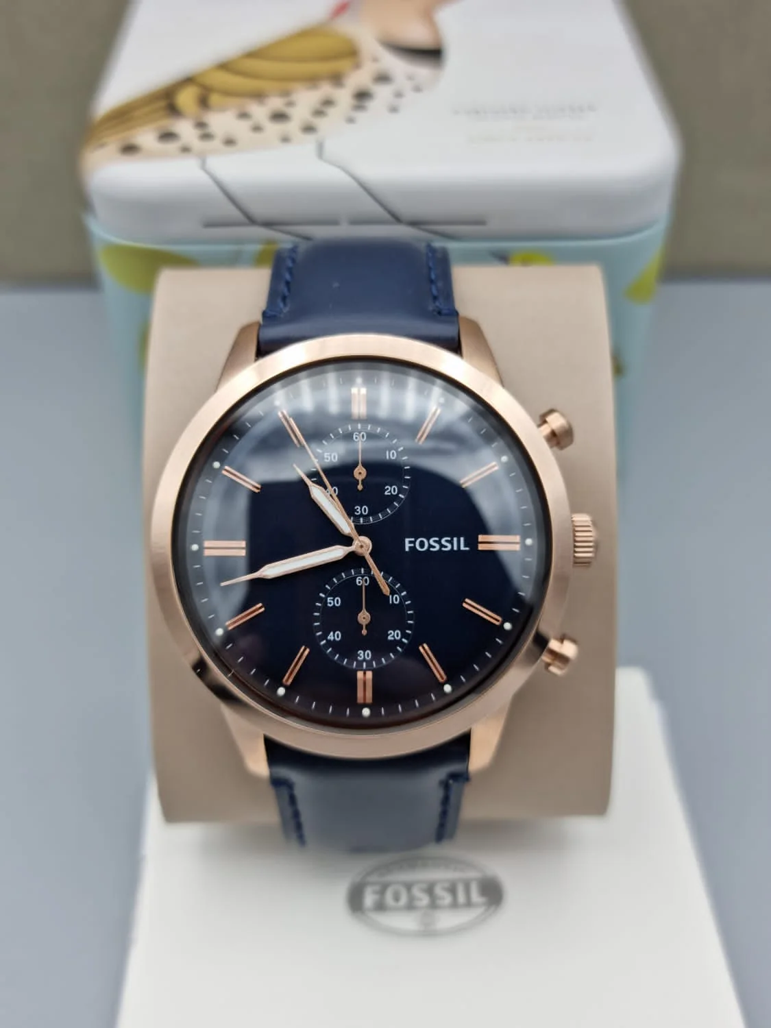 Fossil Men’s Chronograph Quartz Blue Leather Strap Blue Dial 44mm Watch FS5436 - Image 2