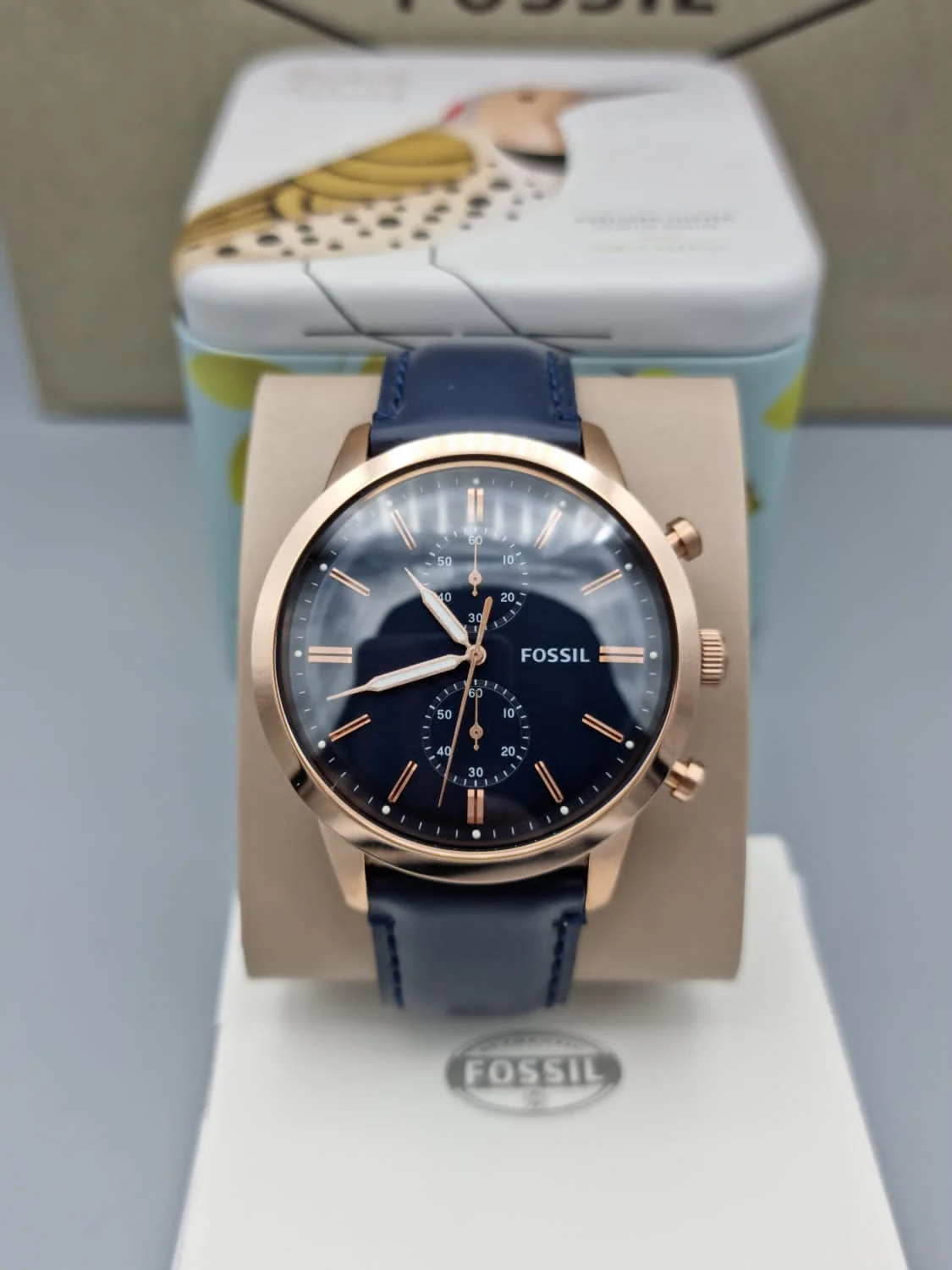 Fossil Men’s Chronograph Quartz Blue Leather Strap Blue Dial 44mm Watch FS5436 - Image 6