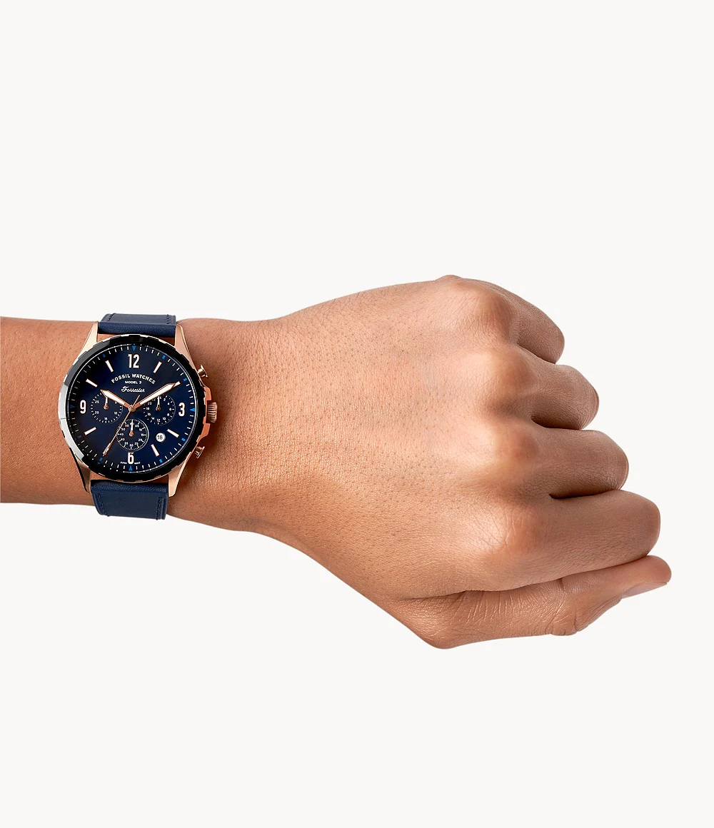 Fossil Men’s Chronograph Quartz Leather Strap Blue Dial 46mm Watch FS5814 - Image 4