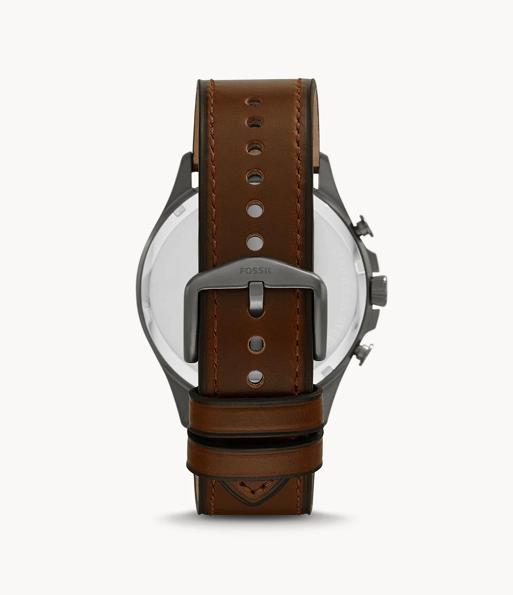 Fossil Men’s Chronograph Quartz Leather Strap Gray Dial 46mm Watch FS5815 - Image 2