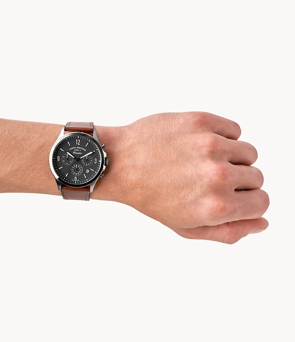 Fossil Men’s Chronograph Quartz Leather Strap Gray Dial 46mm Watch FS5815 - Image 4