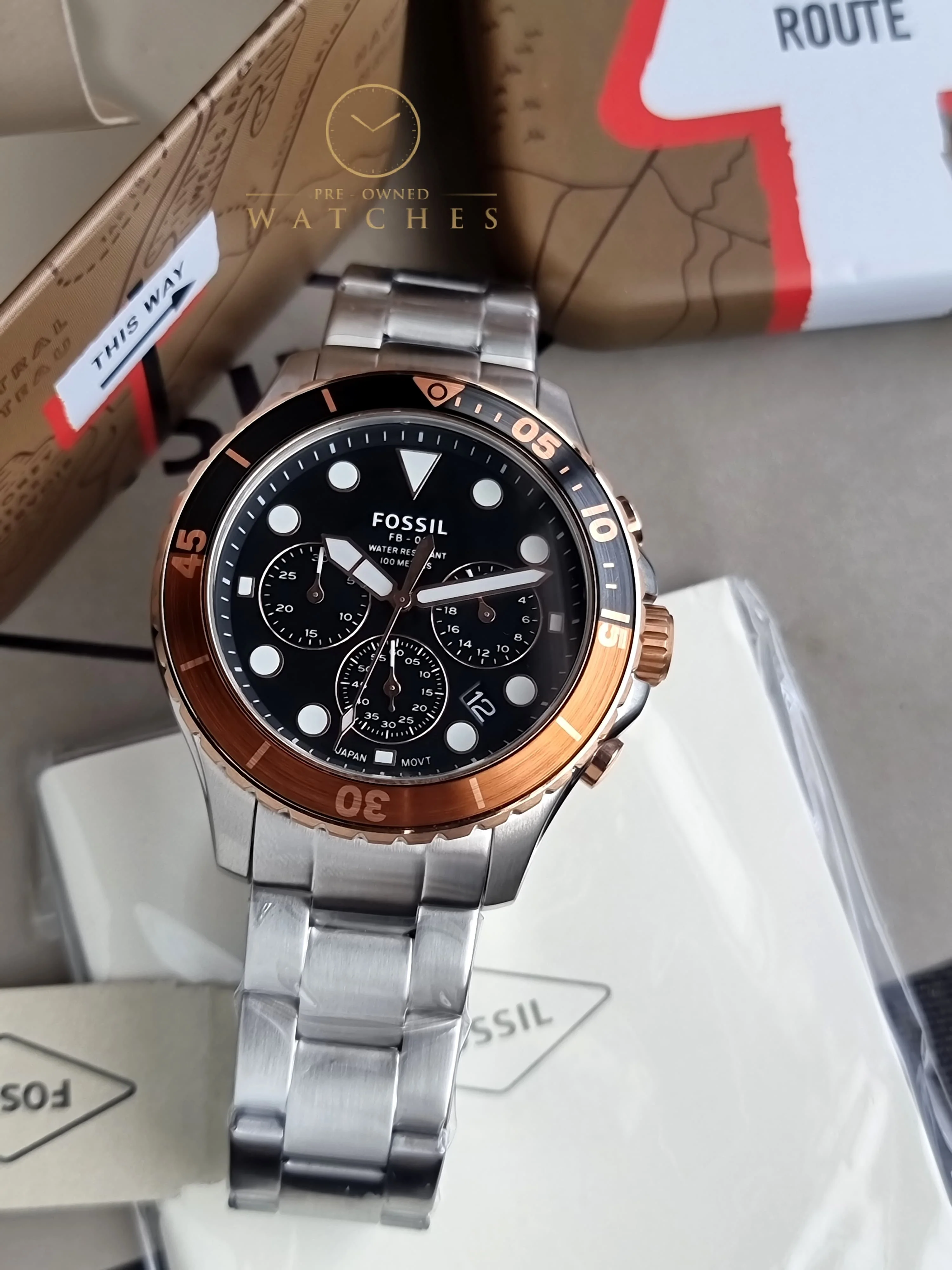 Fossil Men’s Chronograph Quartz Stainless Steel Black Dial 46mm Watch FS5768 - Image 4