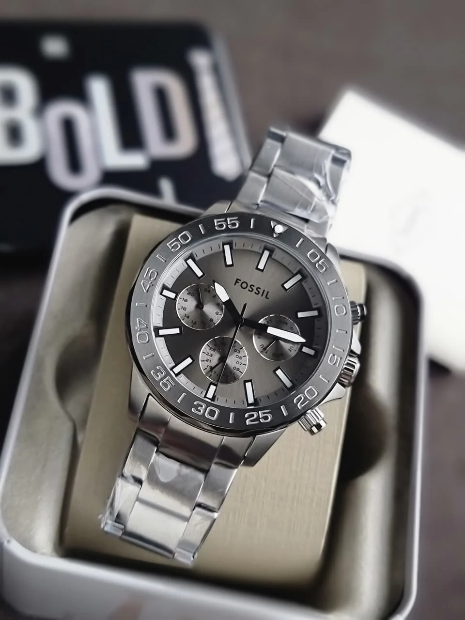 Fossil Men’s Chronograph Stainless Steel Grey Dial 45mm Watch BQ2491 - Image 5