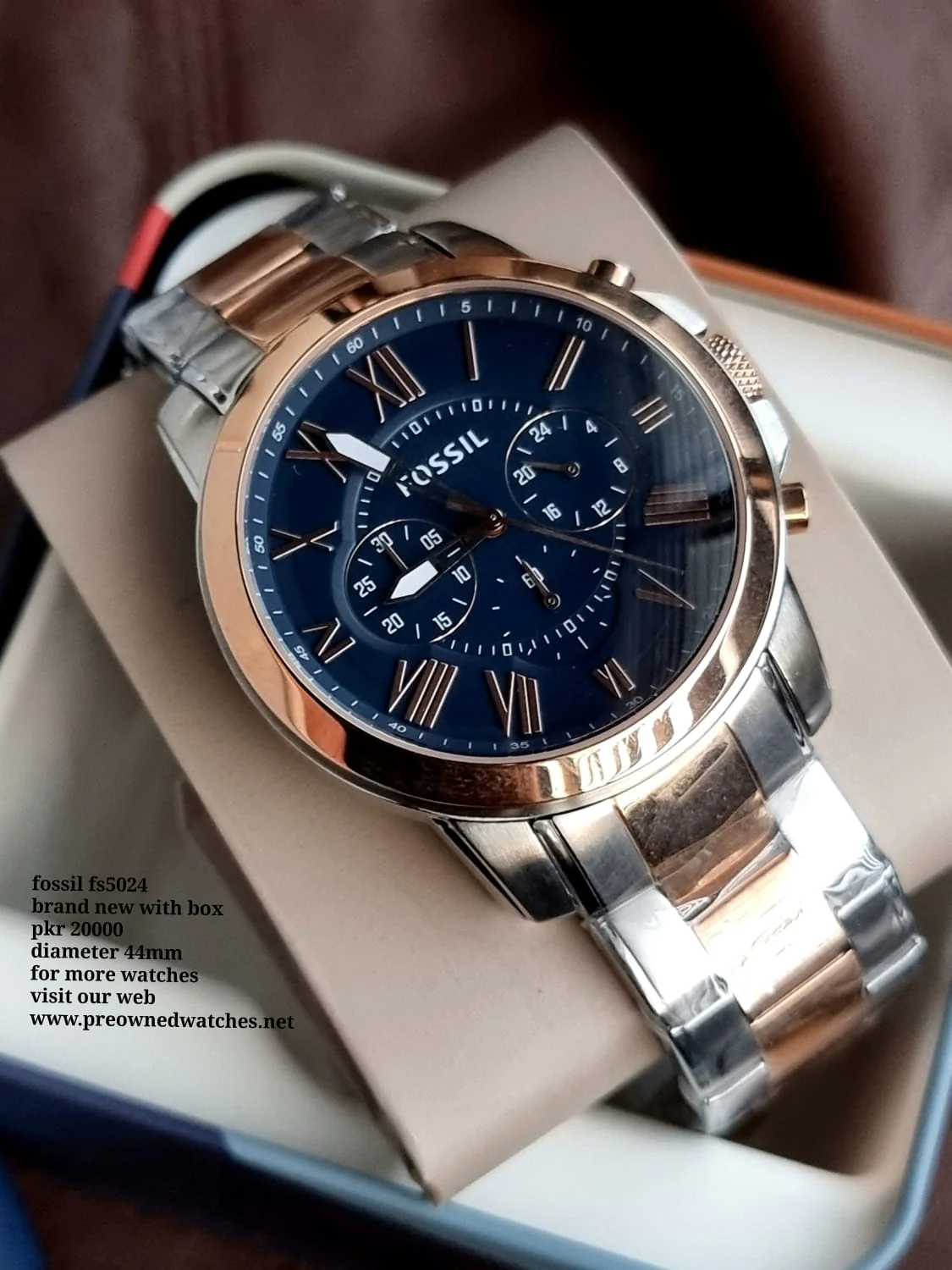 Fossil Men’s FS5024 Grant Chronograph Two-Tone Rose and Silver Stainless Steel Watch - Image 6
