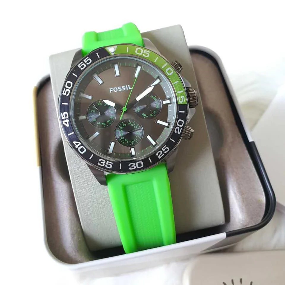 Fossil Men’s Quartz Green Silicone Strap Green Dial 45mm Watch BQ2501