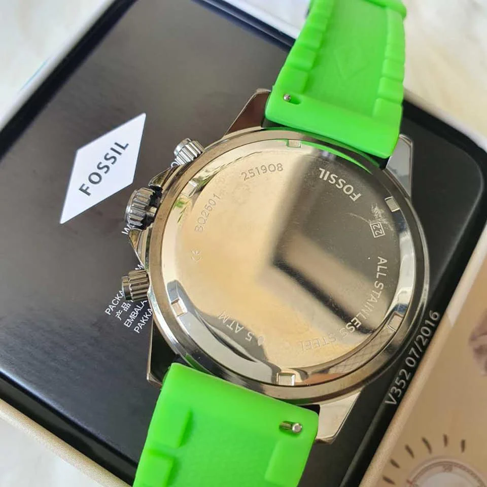 Fossil Men’s Quartz Green Silicone Strap Green Dial 45mm Watch BQ2501 - Image 2