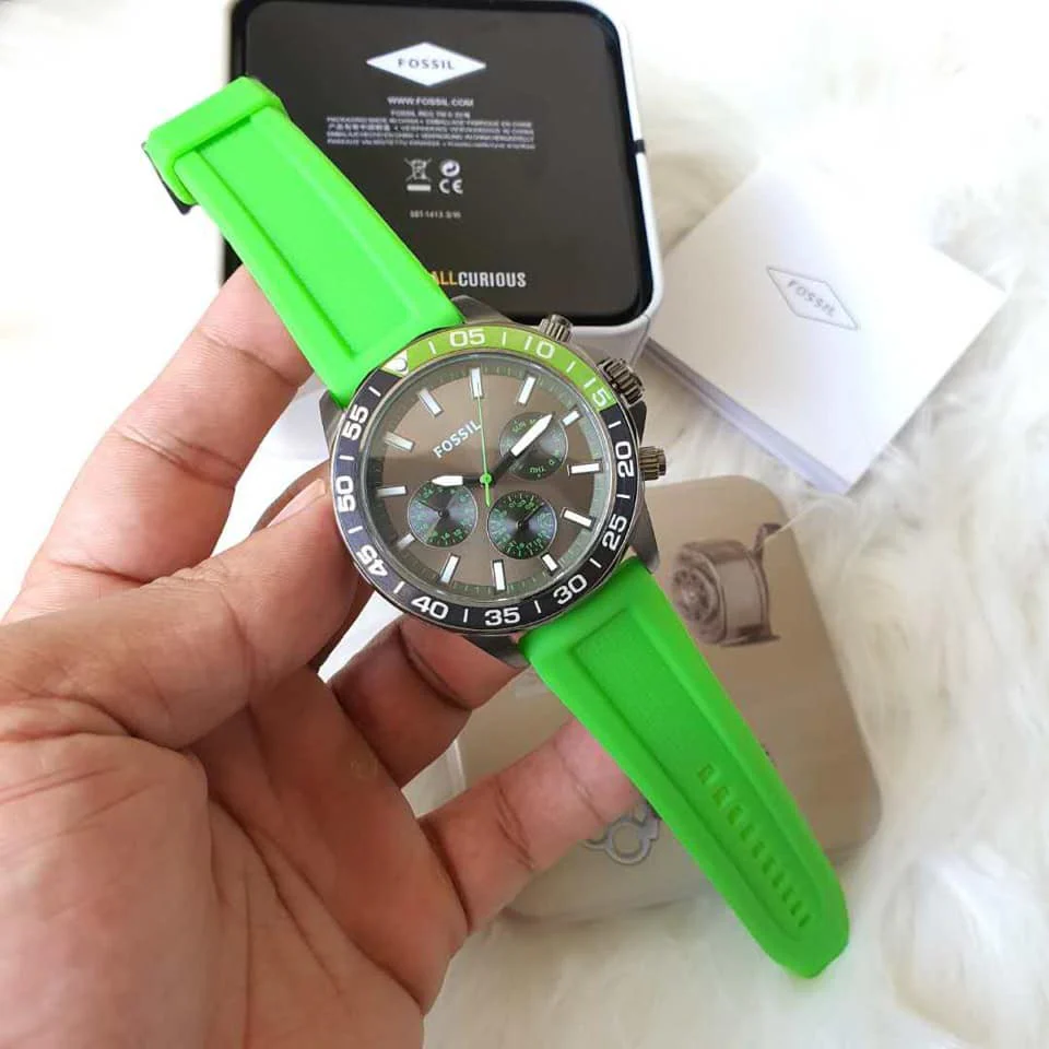 Fossil Men’s Quartz Green Silicone Strap Green Dial 45mm Watch BQ2501 - Image 3