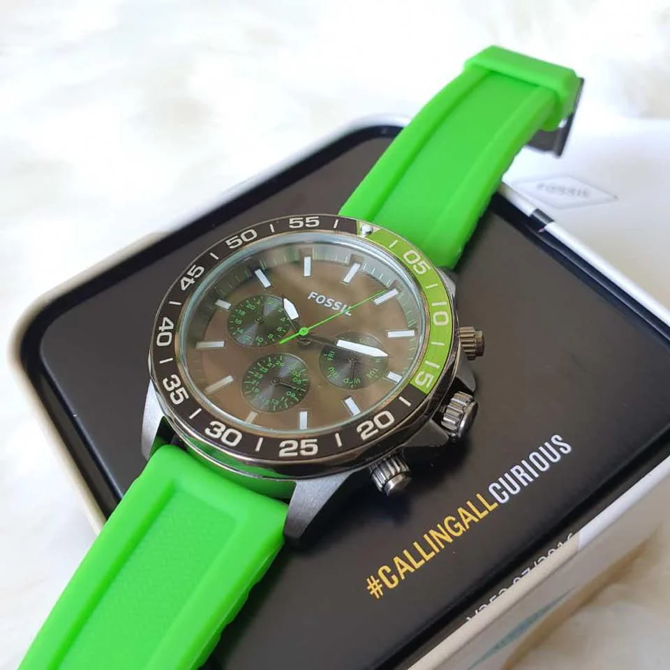 Fossil Men’s Quartz Green Silicone Strap Green Dial 45mm Watch BQ2501 - Image 4