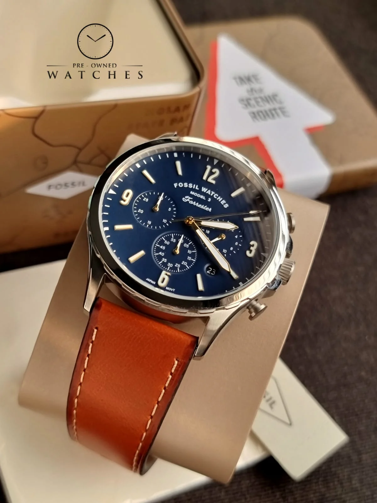 Fossil Men’s Quartz Leather Strap Blue Dial 46mm Watch FS5607 - Image 5