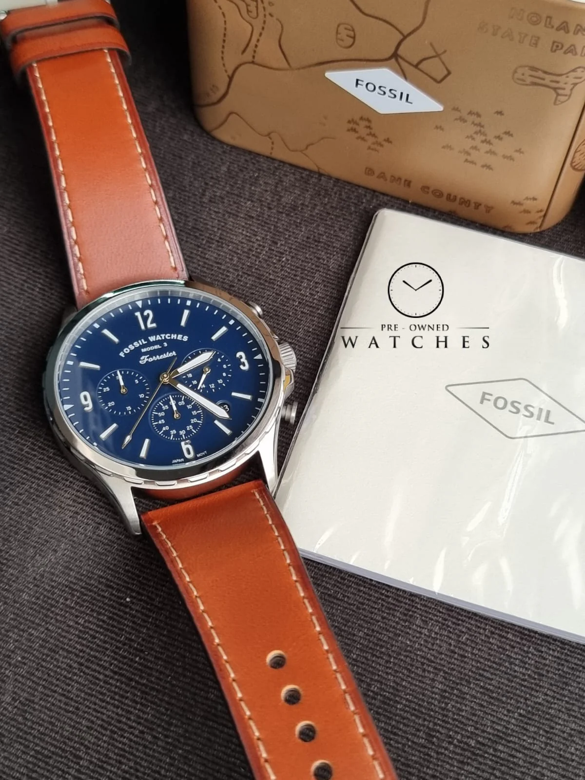 Fossil Men’s Quartz Leather Strap Blue Dial 46mm Watch FS5607 - Image 9