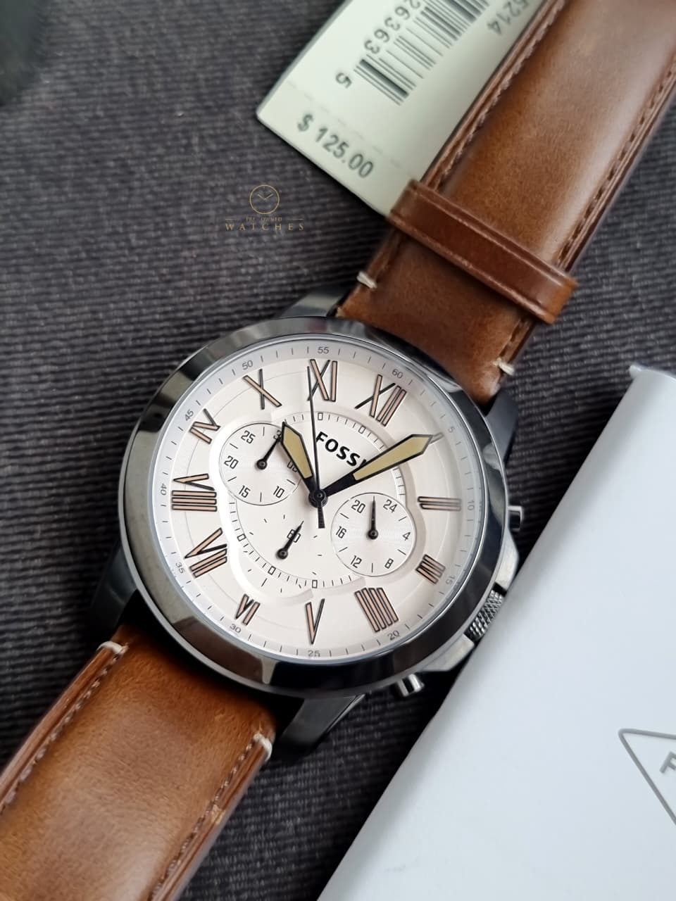 Fossil Men’s Quartz Leather Strap Brown Dial 44mm Watch FS5214 - Image 6
